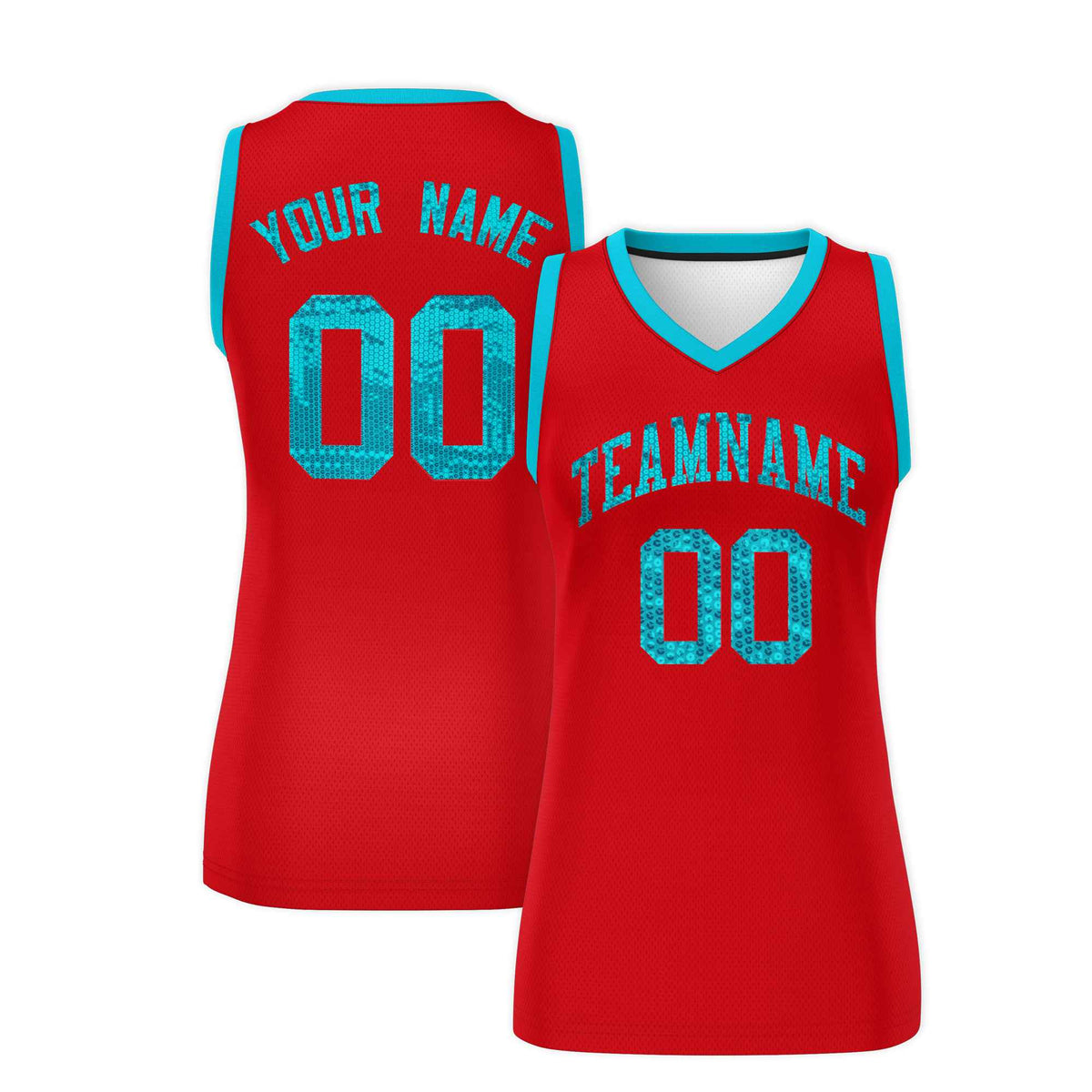 Custom Red Sky Blue Women Basketball Jersey Sequined Dress