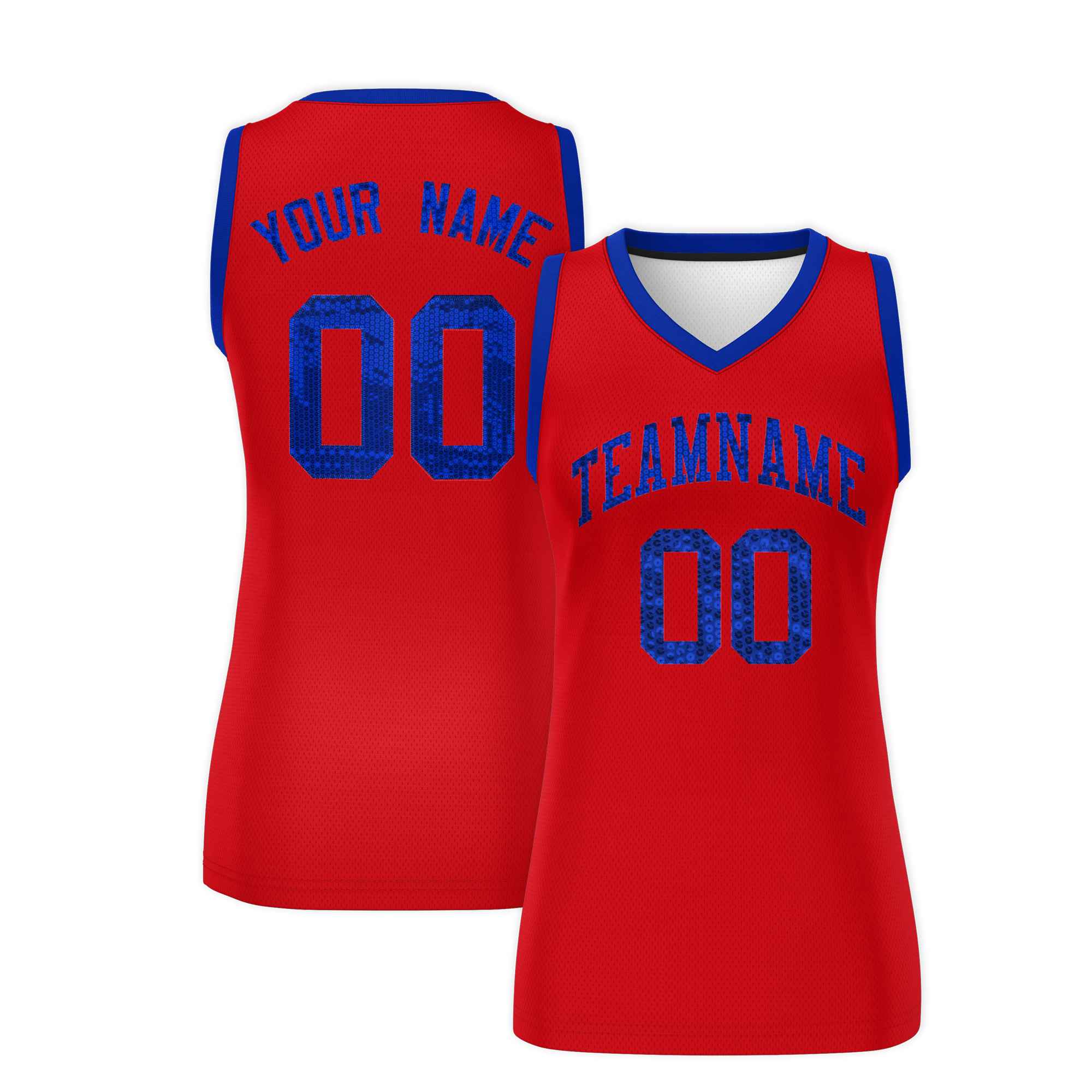 Custom Red Royal Women Basketball Jersey Sequined Dress