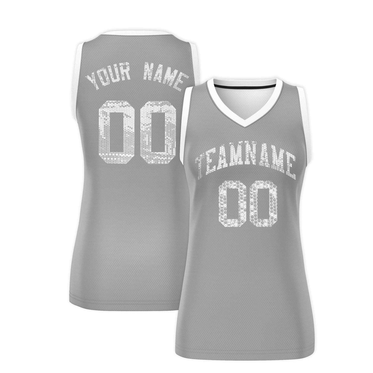 Custom Silver White Women Basketball Jersey Sequined Dress