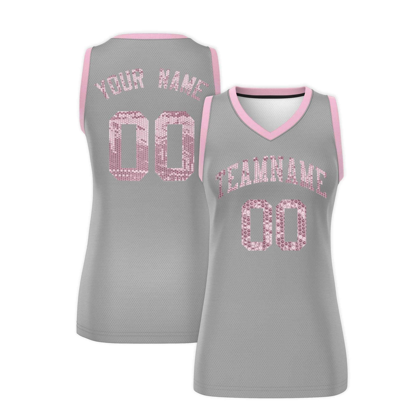 Custom Silver Light Pink Women Basketball Jersey Sequined Dress