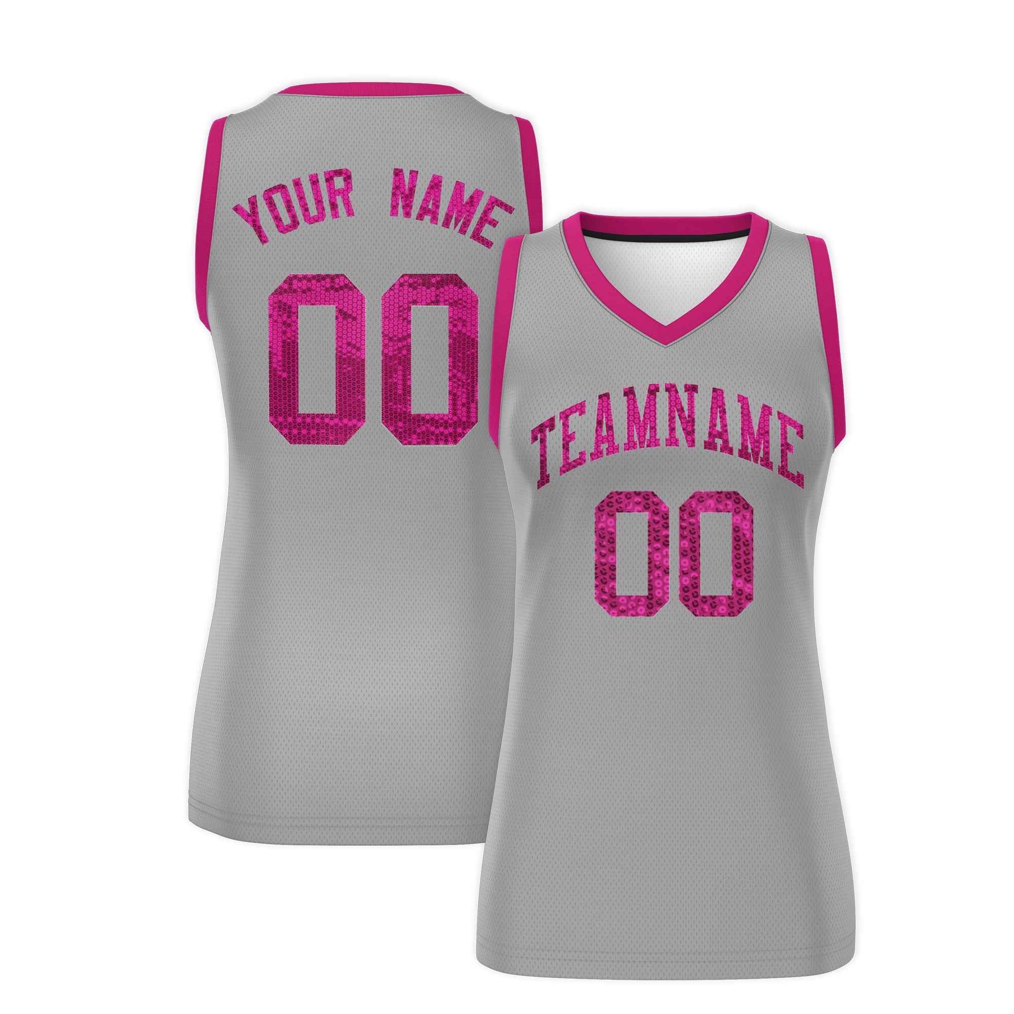 Custom Silver Pink Women Basketball Jersey Sequined Dress