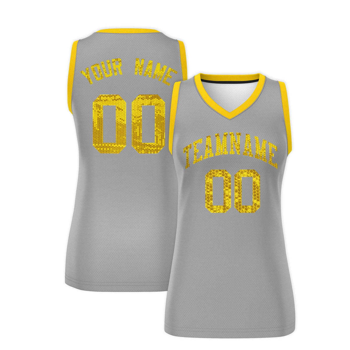 Custom Silver Gold Women Basketball Jersey Sequined Dress