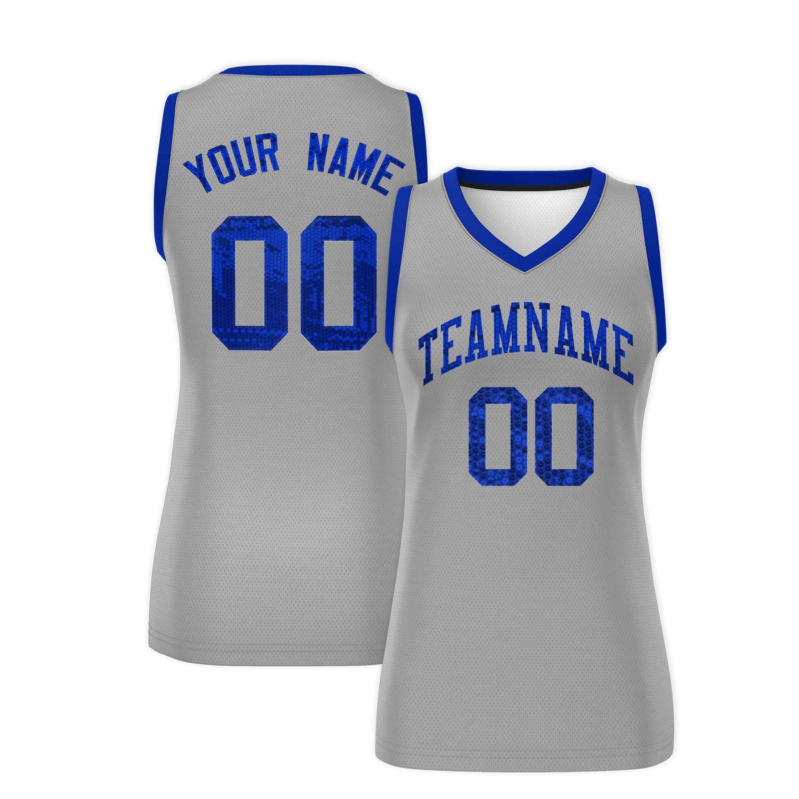 Custom Silver Royal Women Basketball Jersey Sequined Dress