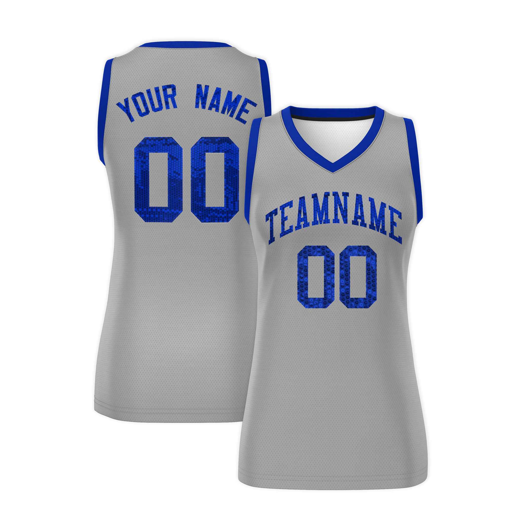 Custom Silver Royal Women Basketball Jersey Sequined Dress