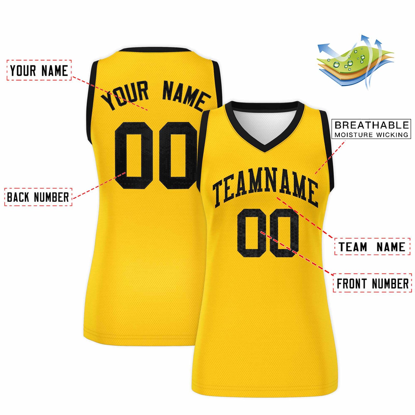 Custom Gold Black Women Basketball Jersey Sequined Dress