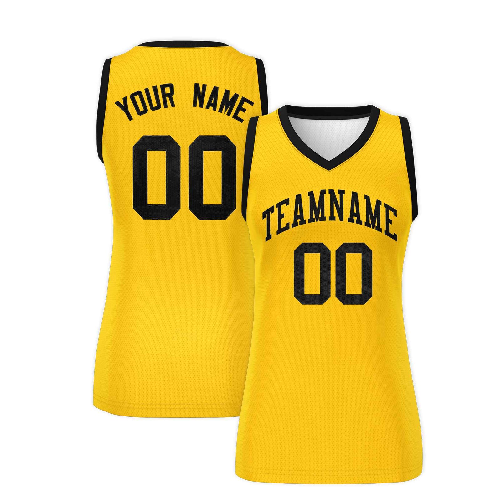 Custom Gold Black Women Basketball Jersey Sequined Dress