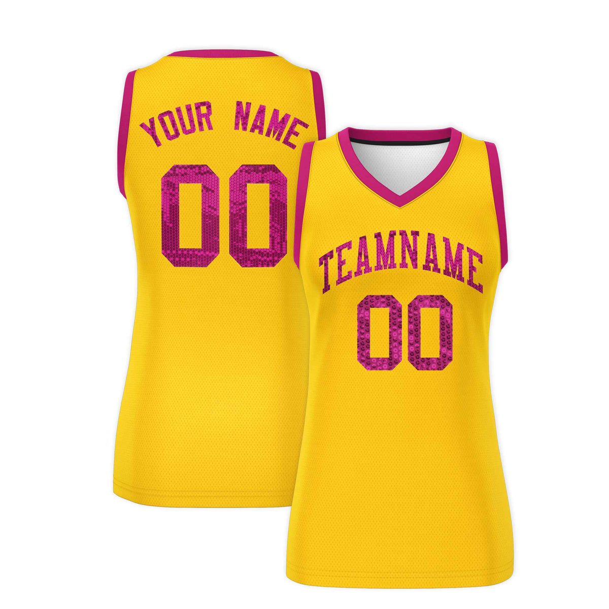 Custom Gold Pink Women Basketball Jersey Sequined Dress