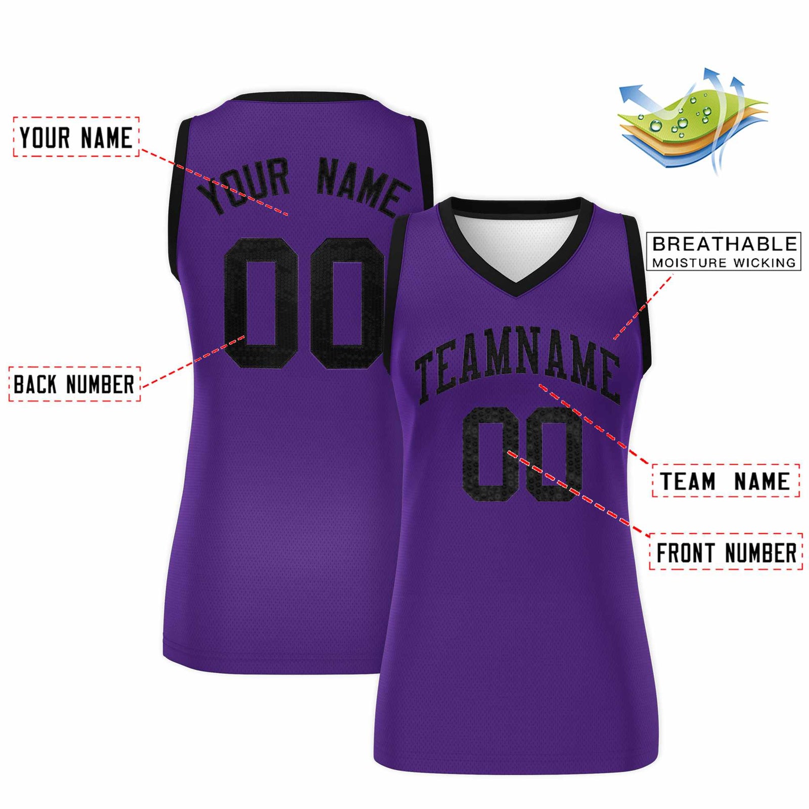 Custom Purple Black Women Basketball Jersey Sequined Dress
