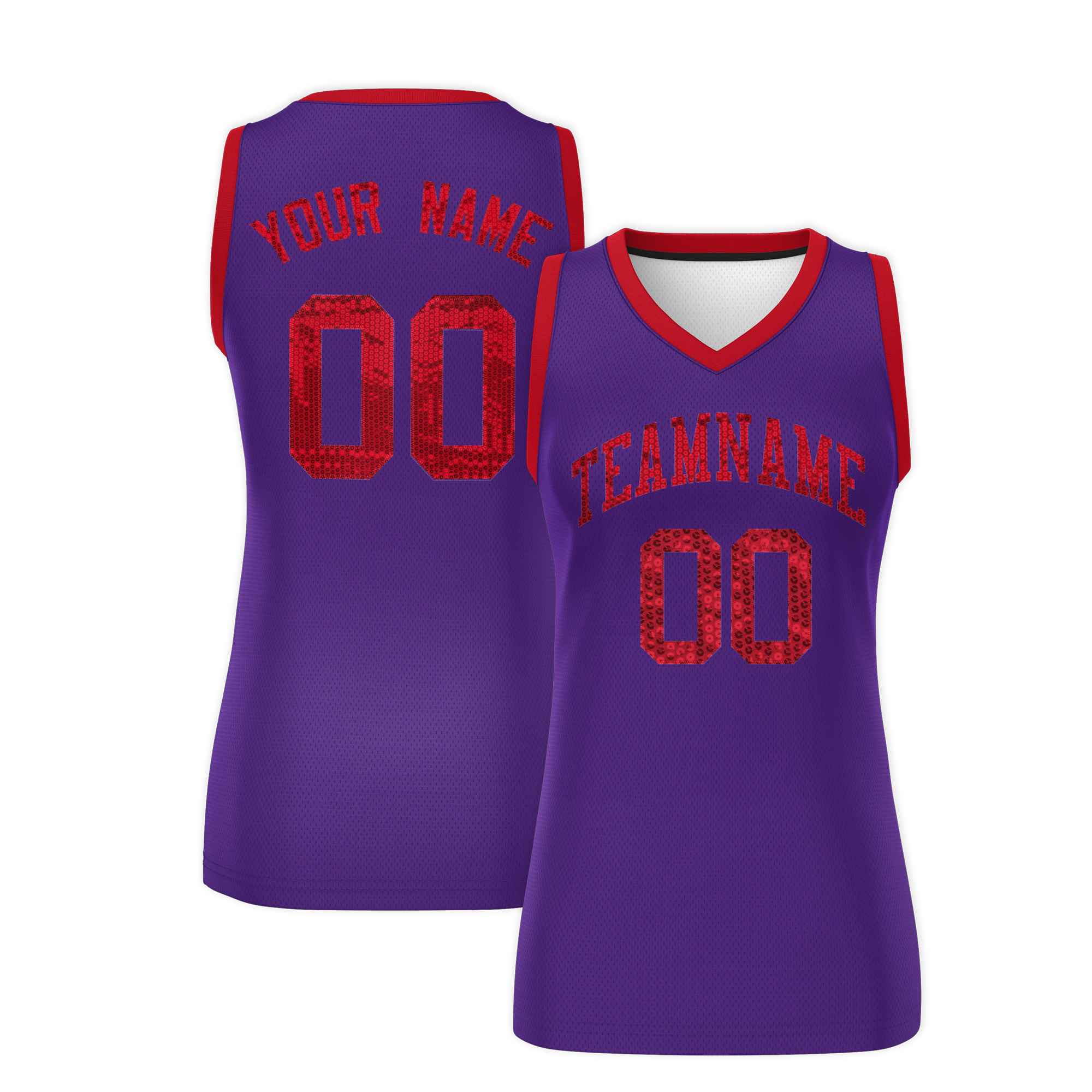 Custom Purple Red Women Basketball Jersey Sequined Dress