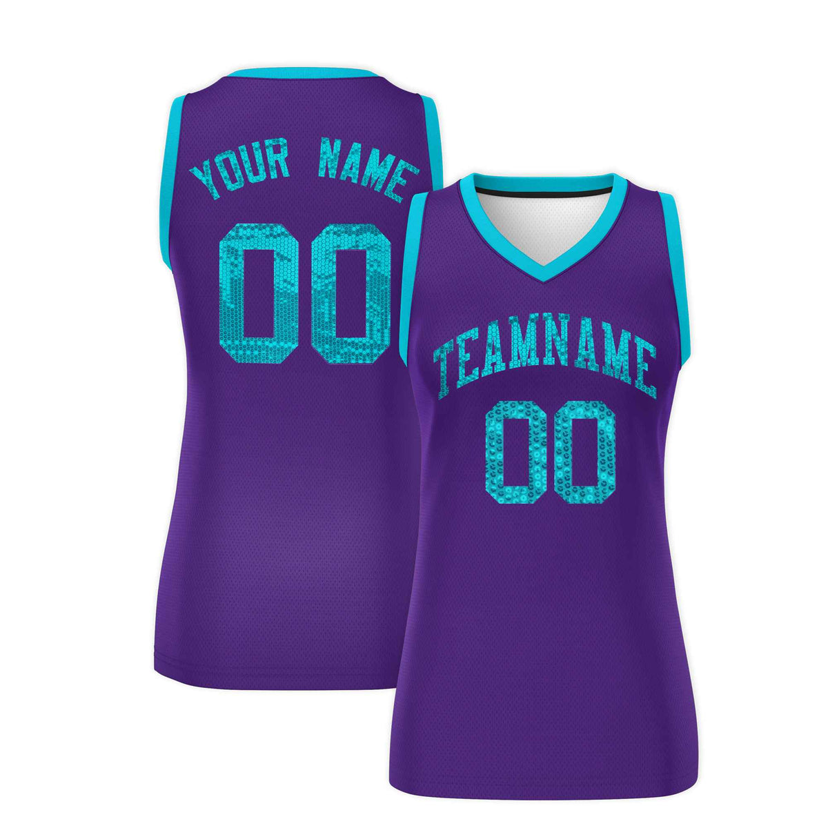 Custom Purple Sky Blue Women Basketball Jersey Sequined Dress