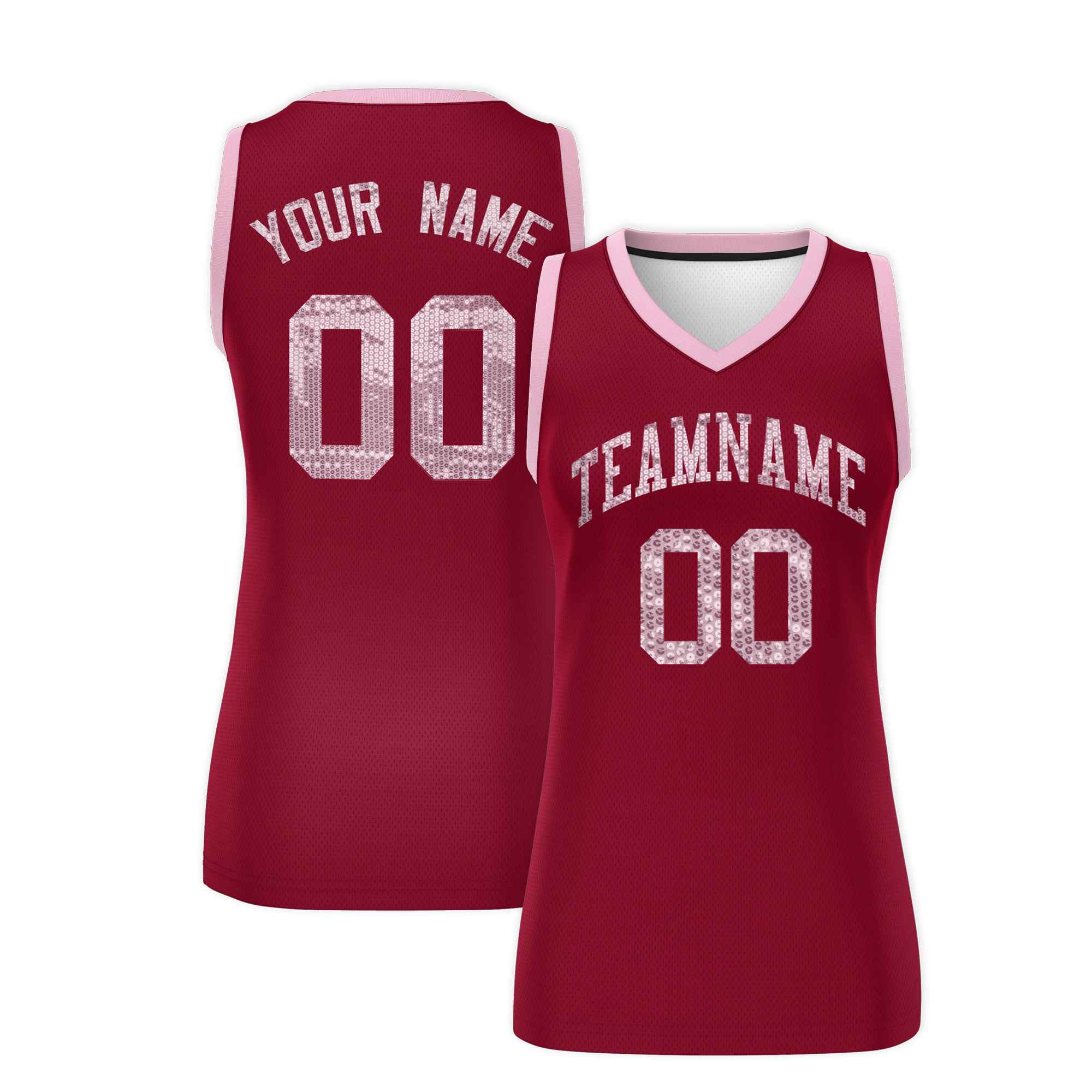Custom Crimson Light Pink Women Basketball Jersey Sequined Dress