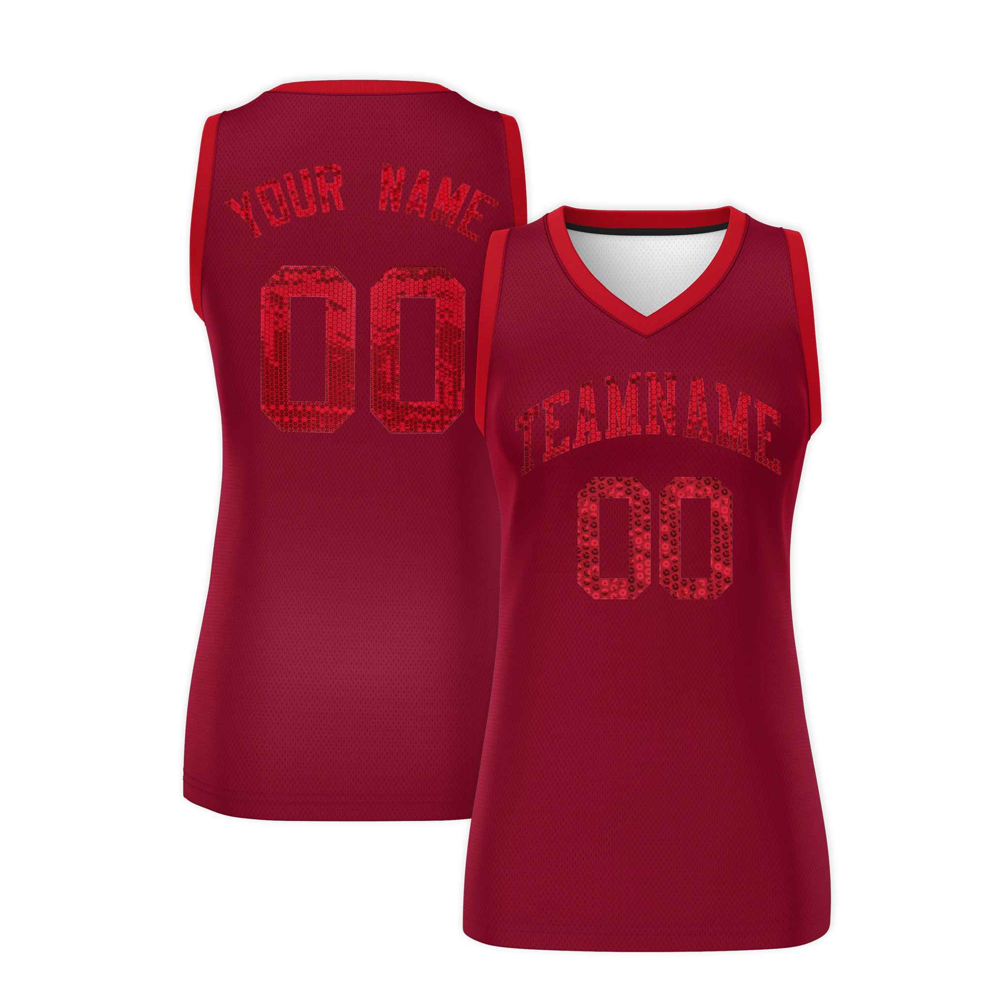 Custom Crimson Red Women Basketball Jersey Sequined Dress