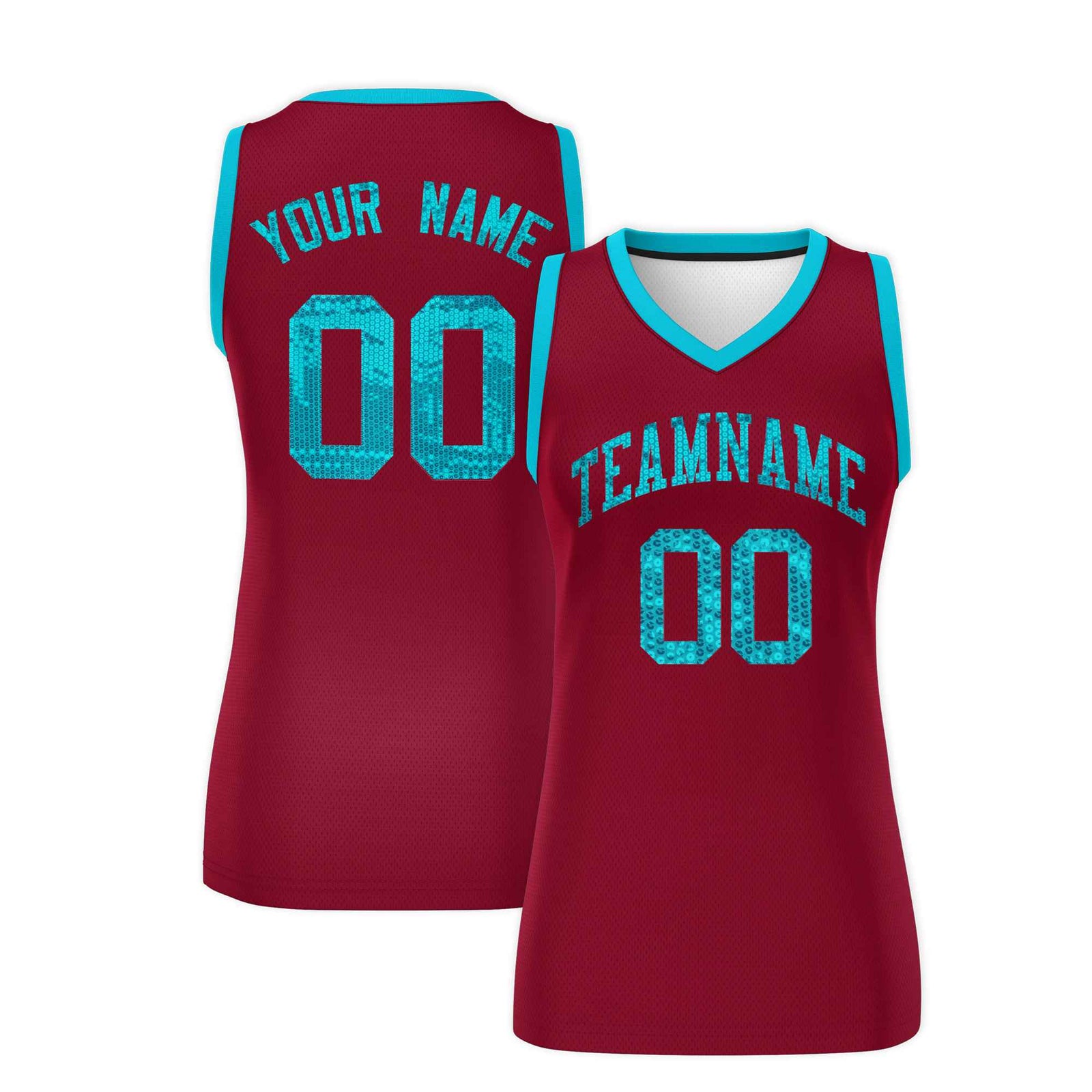 Custom Crimson Sky Blue Women Basketball Jersey Sequined Dress