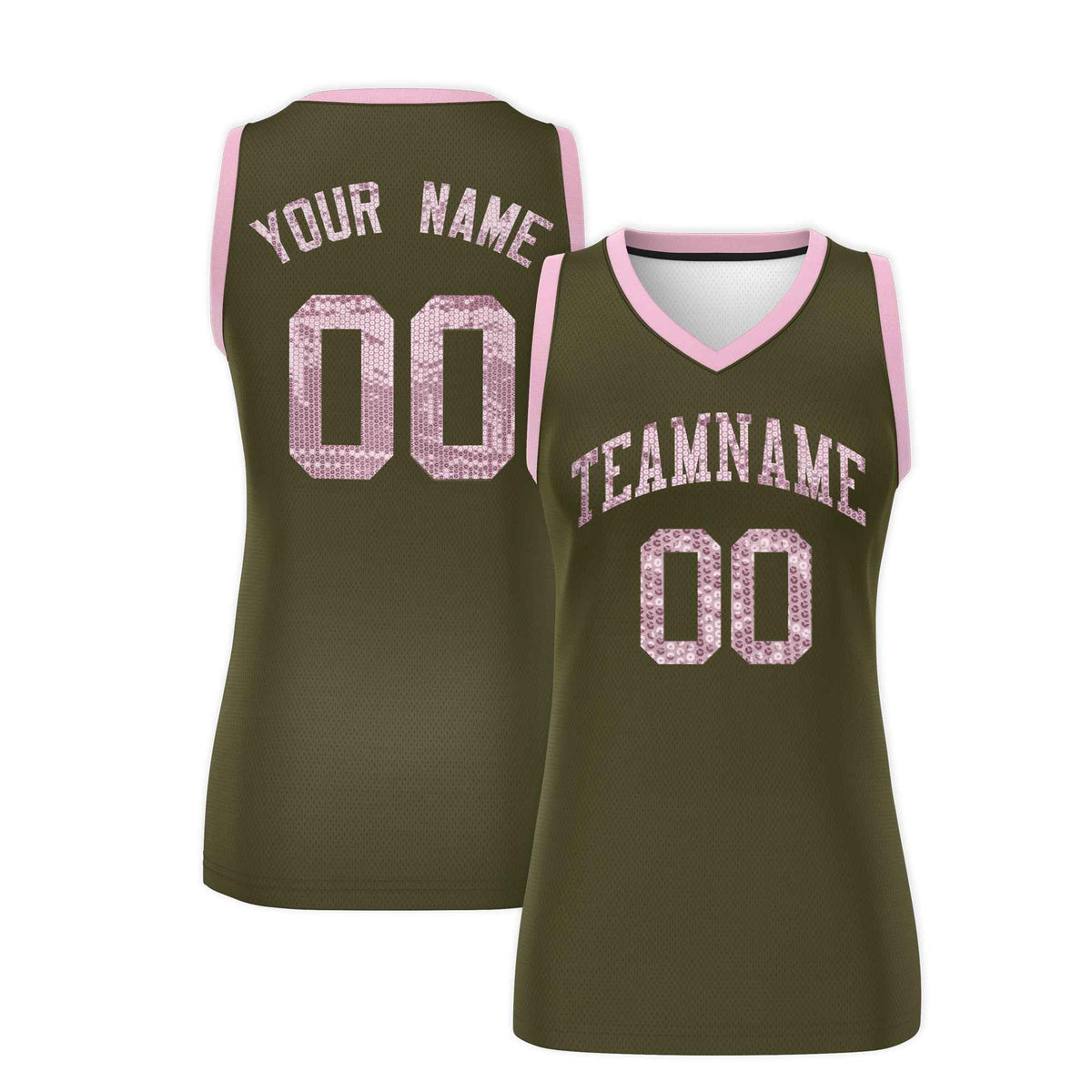 Custom Olive Light Pink Women Basketball Jersey Sequined Dress