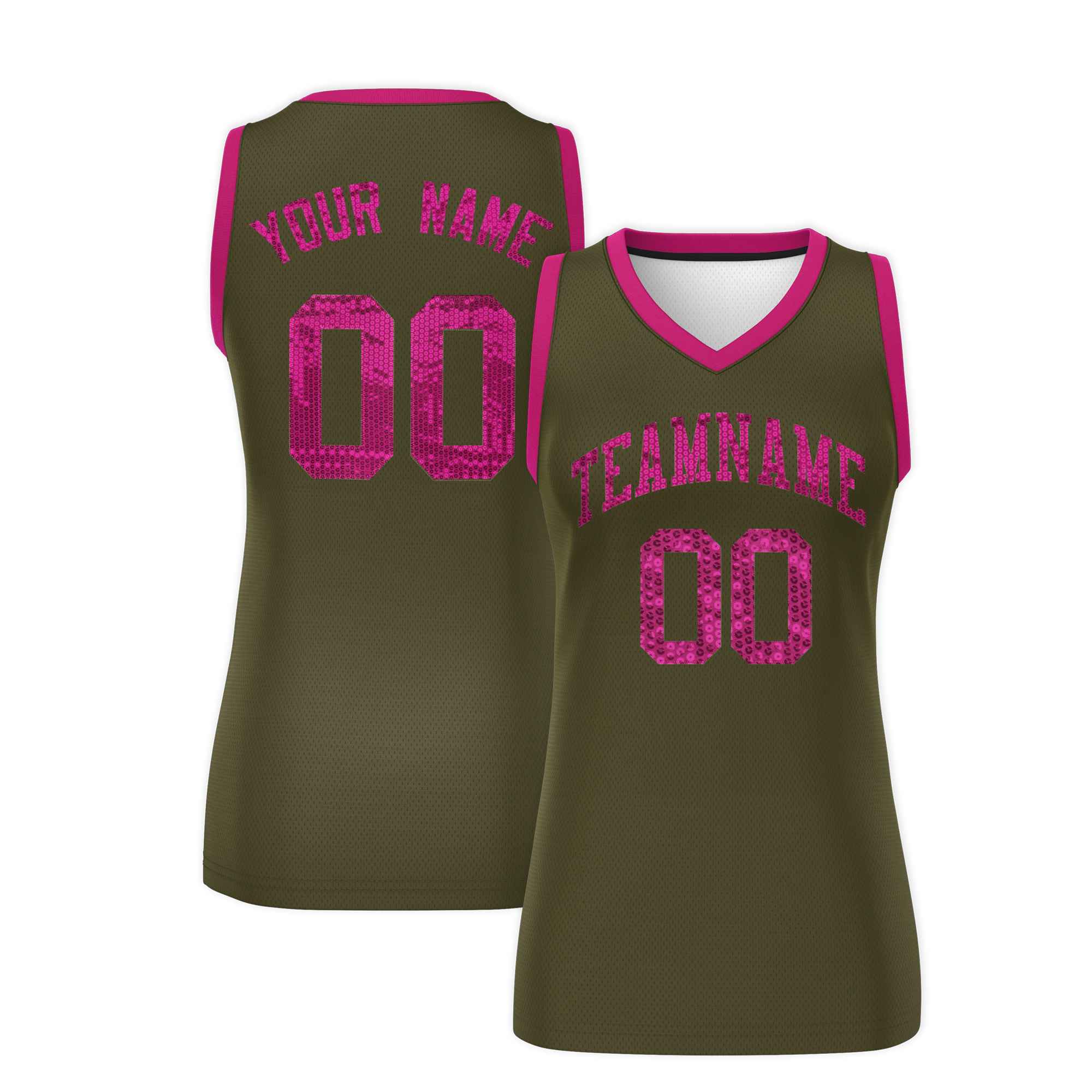 Custom Olive Pink Women Basketball Jersey Sequined Dress