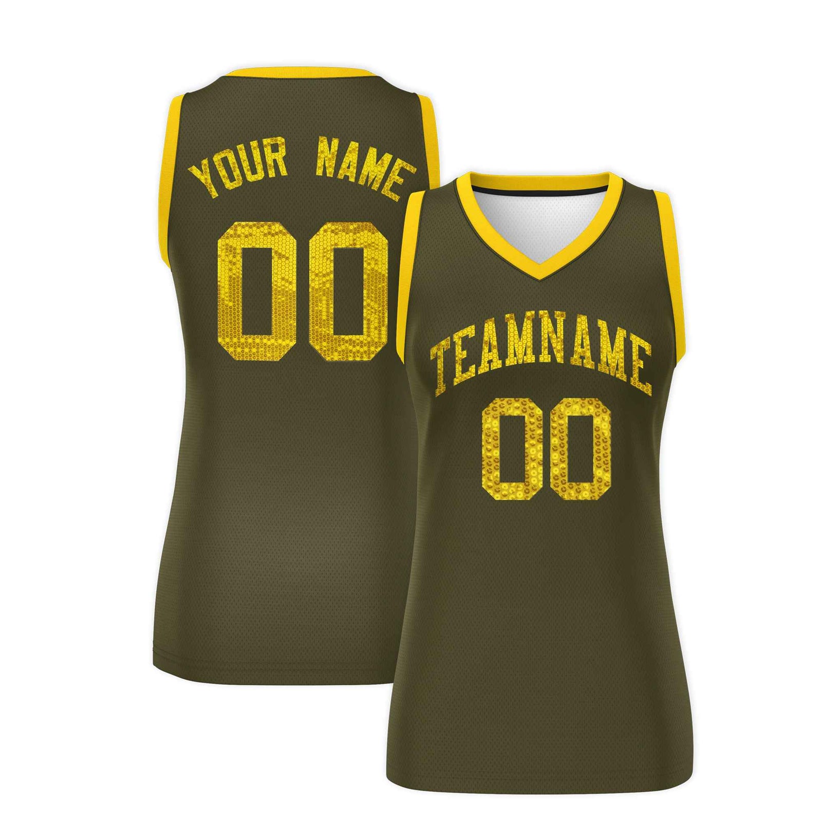 Custom Olive Gold Women Basketball Jersey Sequined Dress