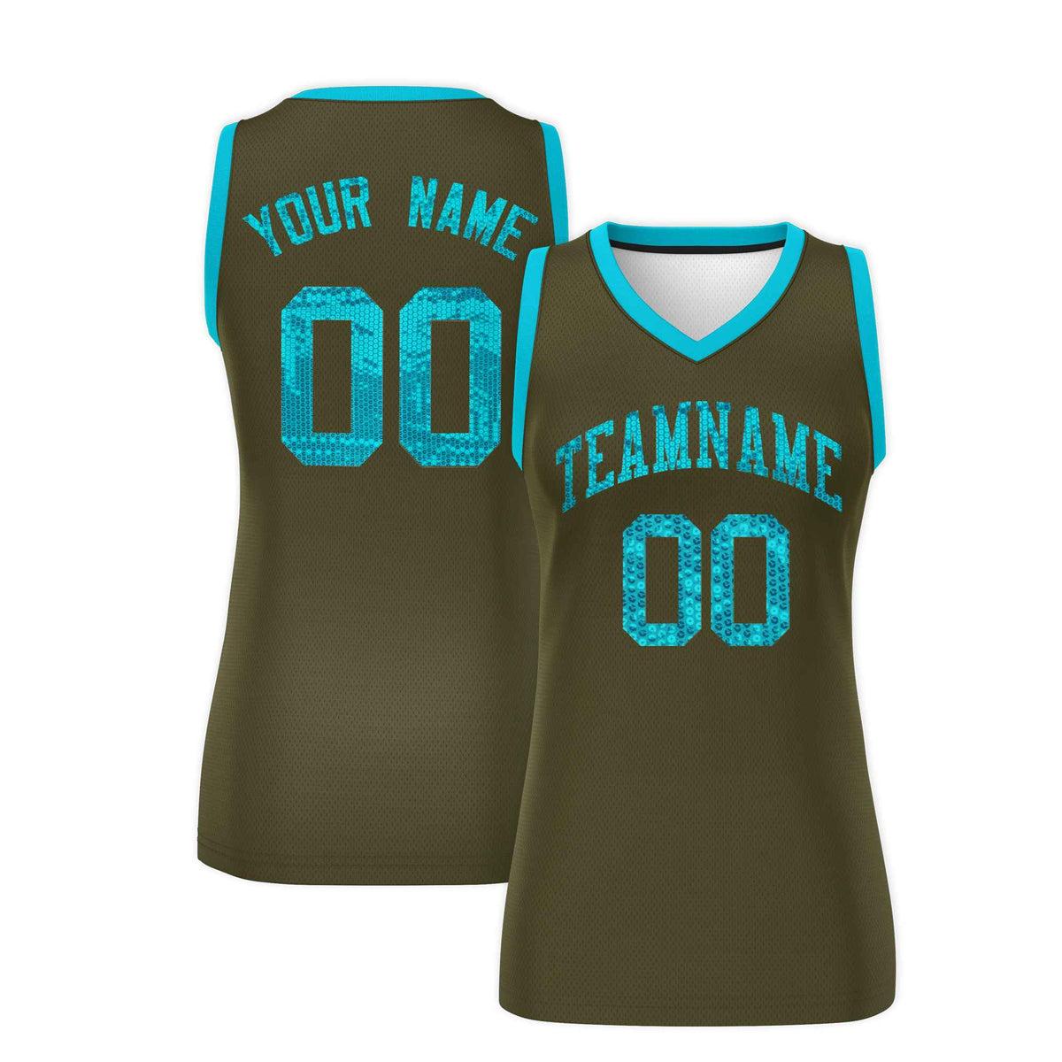 Custom Olive Sky Blue Women Basketball Jersey Sequined Dress