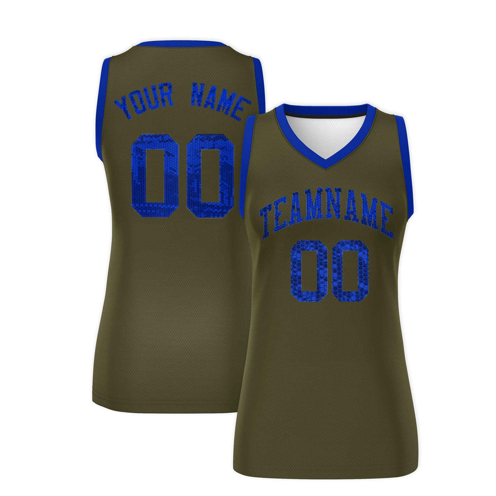 Custom Olive Royal Women Basketball Jersey Sequined Dress