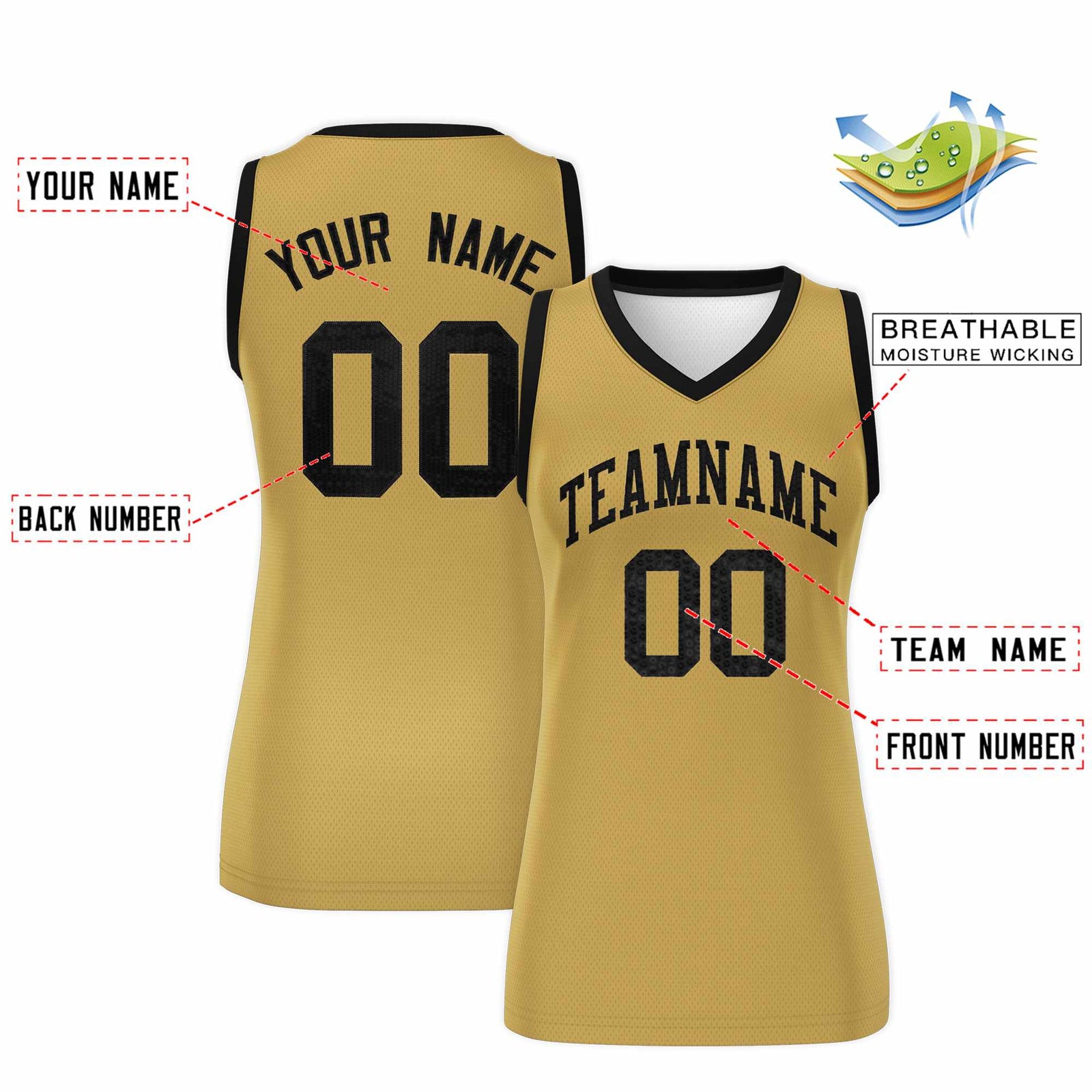 Custom Old Gold Black Women Basketball Jersey Sequined Dress