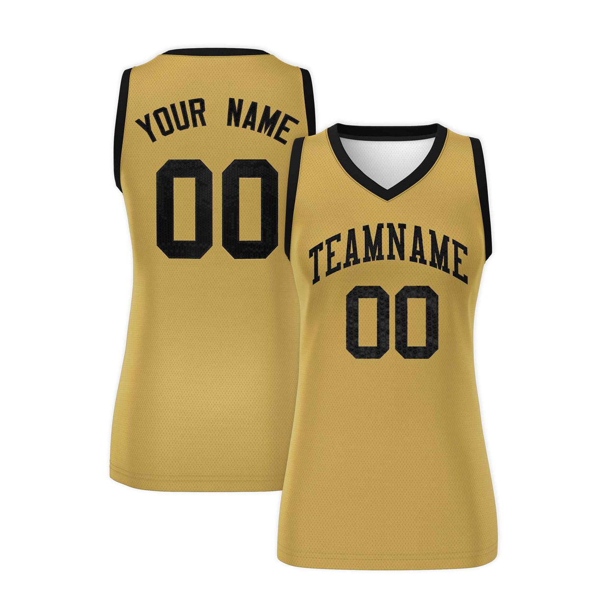 Custom Old Gold Black Women Basketball Jersey Sequined Dress
