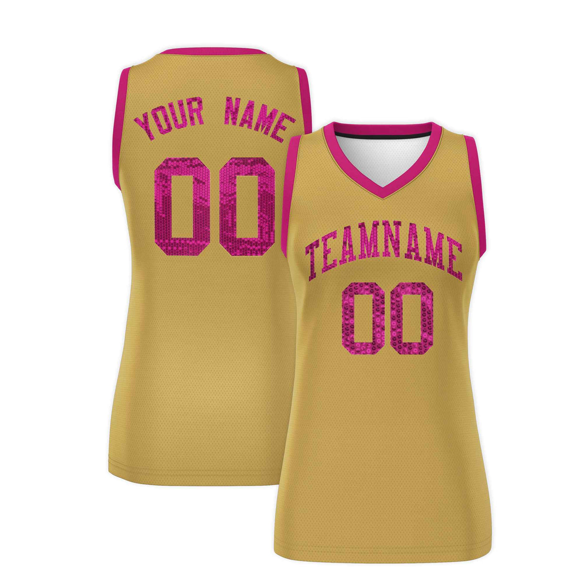 Custom Old Gold Pink Women Basketball Jersey Sequined Dress