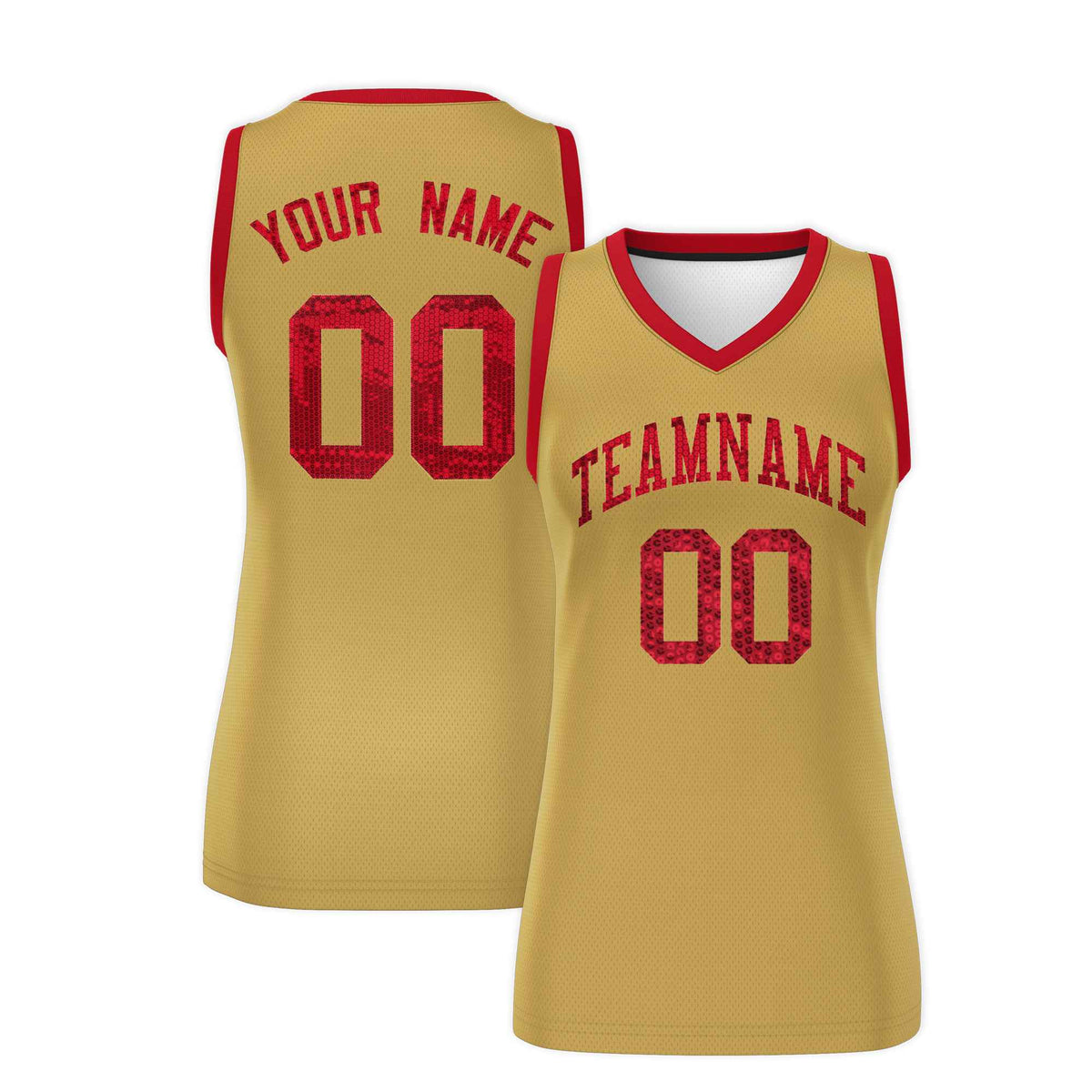 Custom Old Gold Red Women Basketball Jersey Sequined Dress