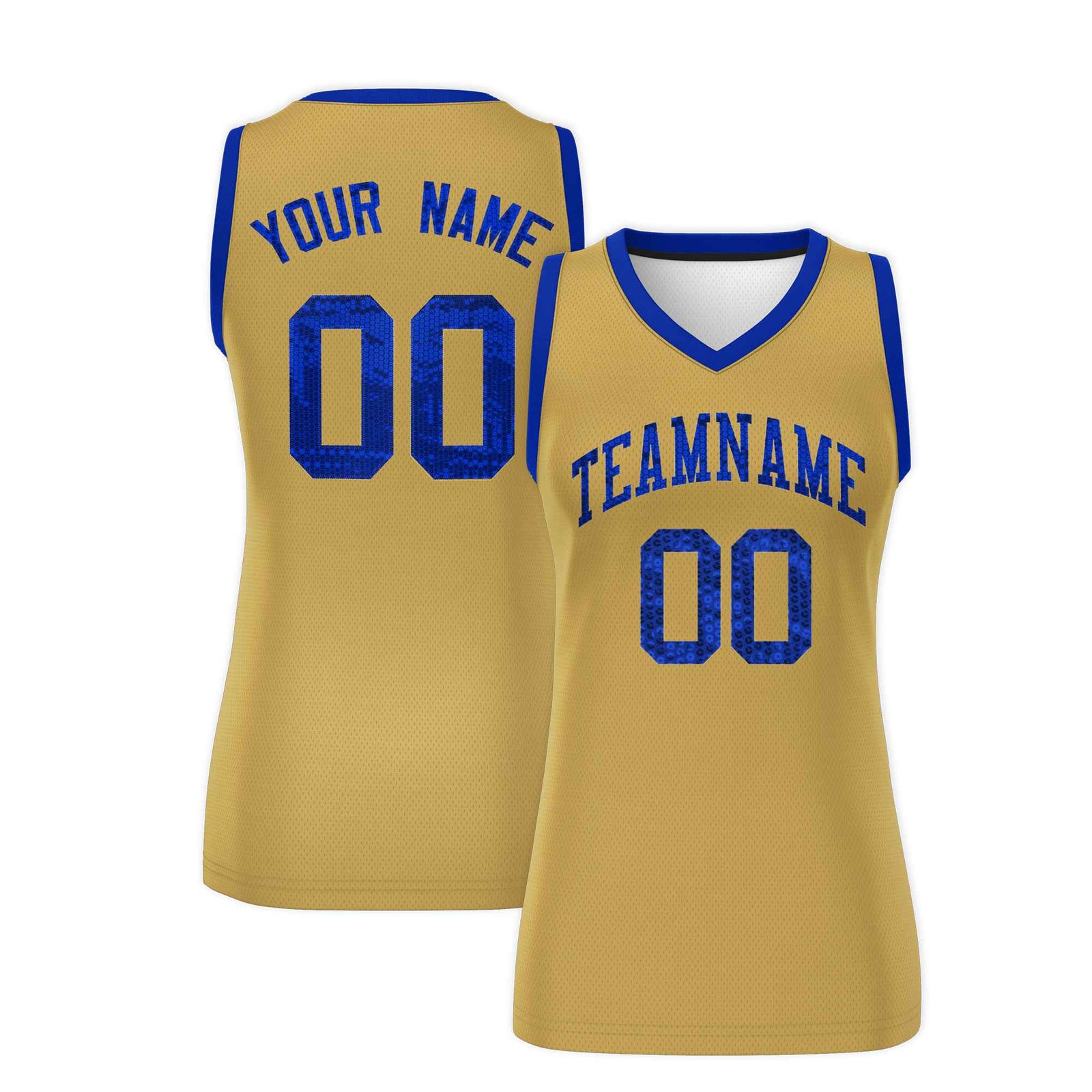 Custom Old Gold Royal Women Basketball Jersey Sequined Dress