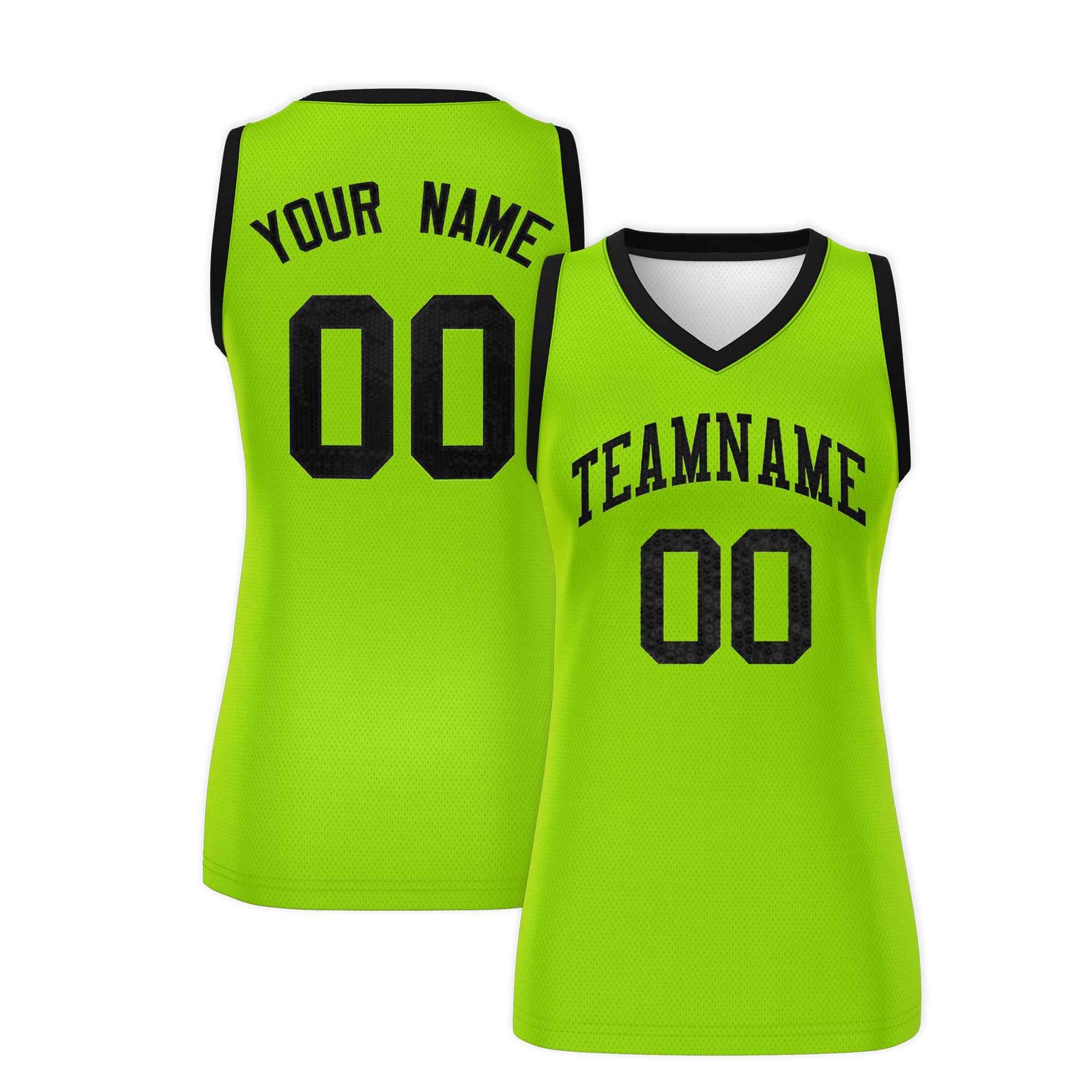 Custom Neon Green Black Women Basketball Jersey Sequined Dress