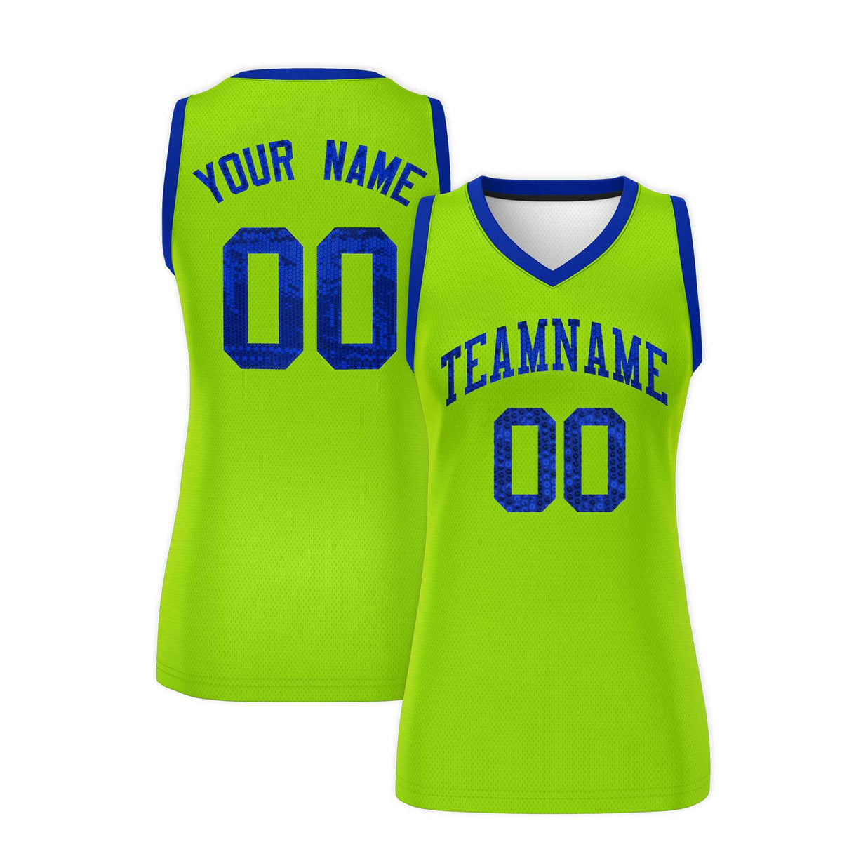 Custom Neon Green Royal Women Basketball Jersey Sequined Dress