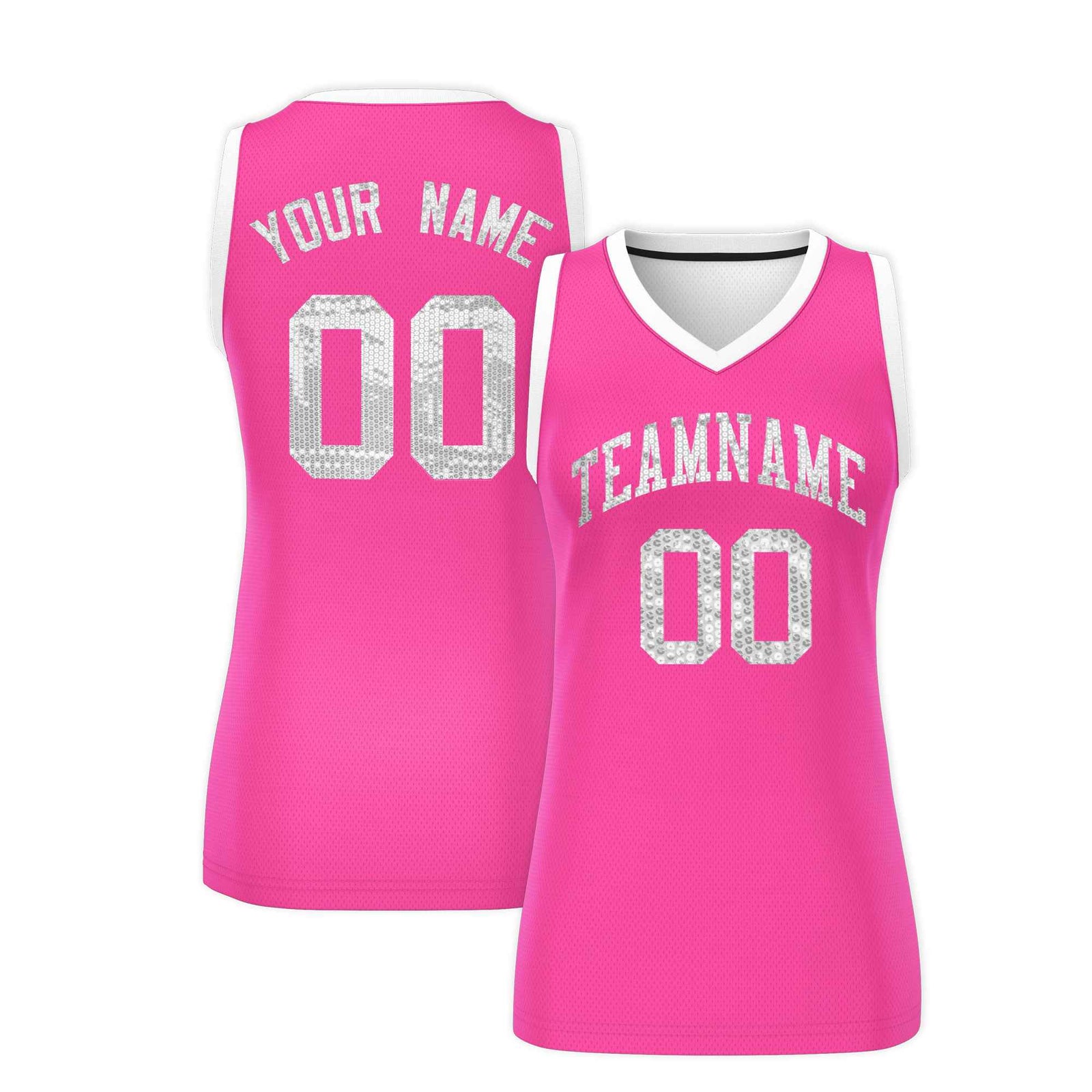 Custom Pink White Women Basketball Jersey Sequined Dress