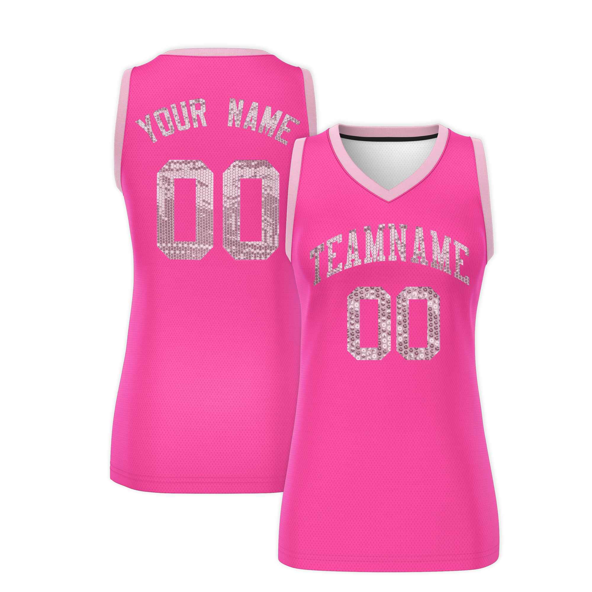 Custom Pink Light Pink Women Basketball Jersey Sequined Dress
