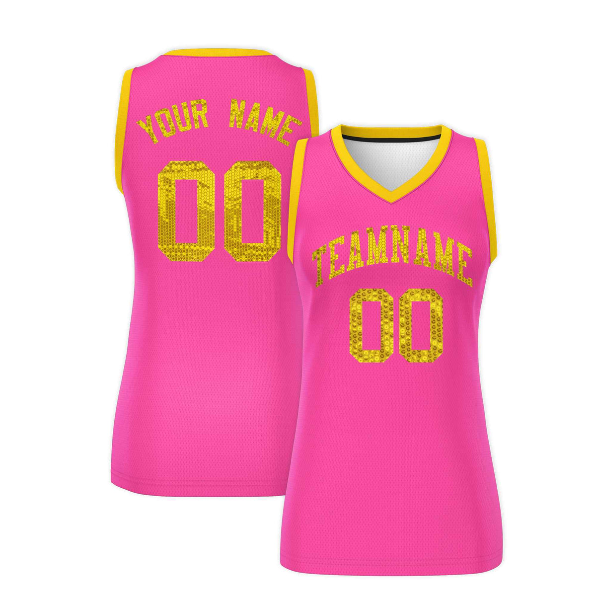 Custom Pink Gold Women Basketball Jersey Sequined Dress