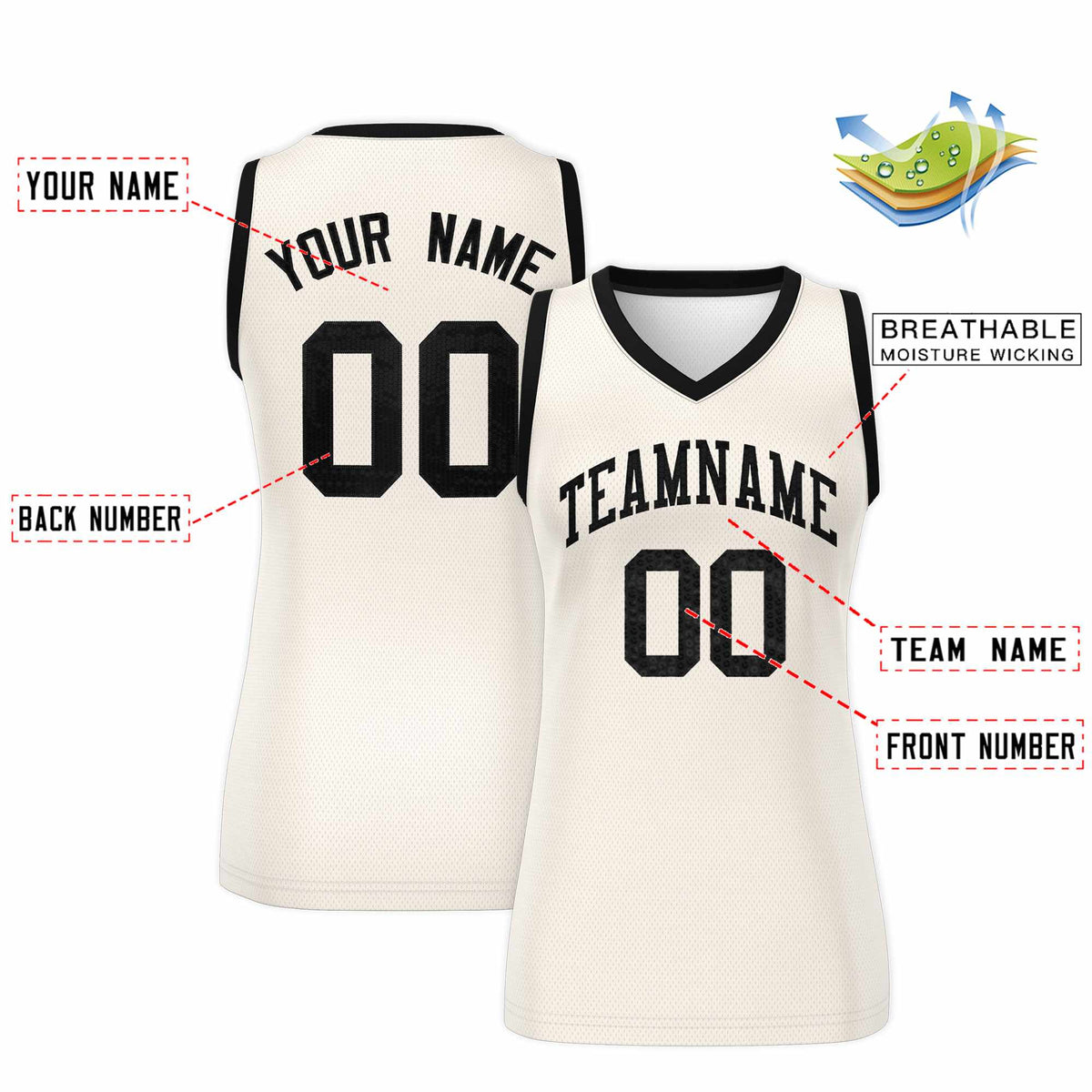 Custom Cream Black Women Basketball Jersey Sequined Dress