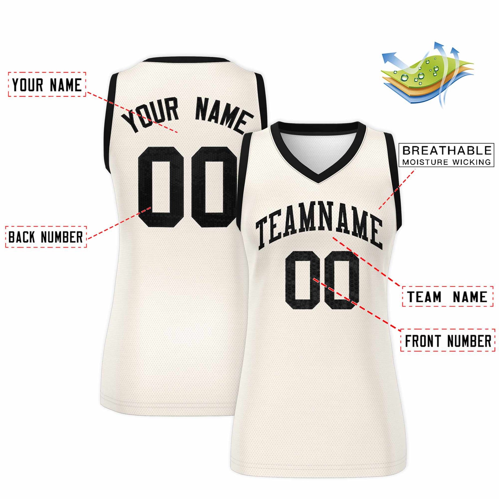 Custom Cream Black Women Basketball Jersey Sequined Dress