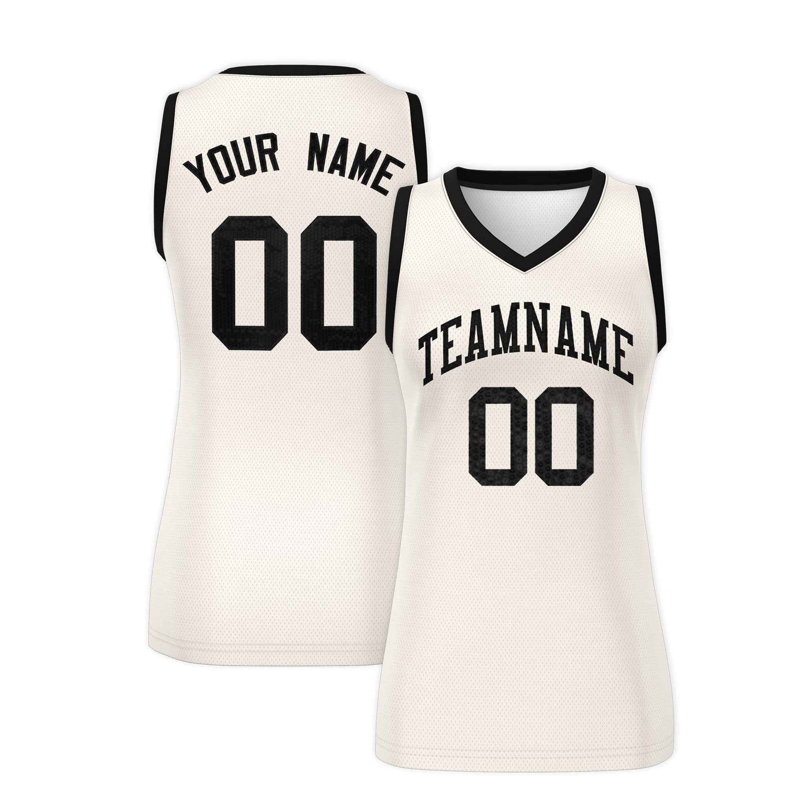 Custom Cream Black Women Basketball Jersey Sequined Dress