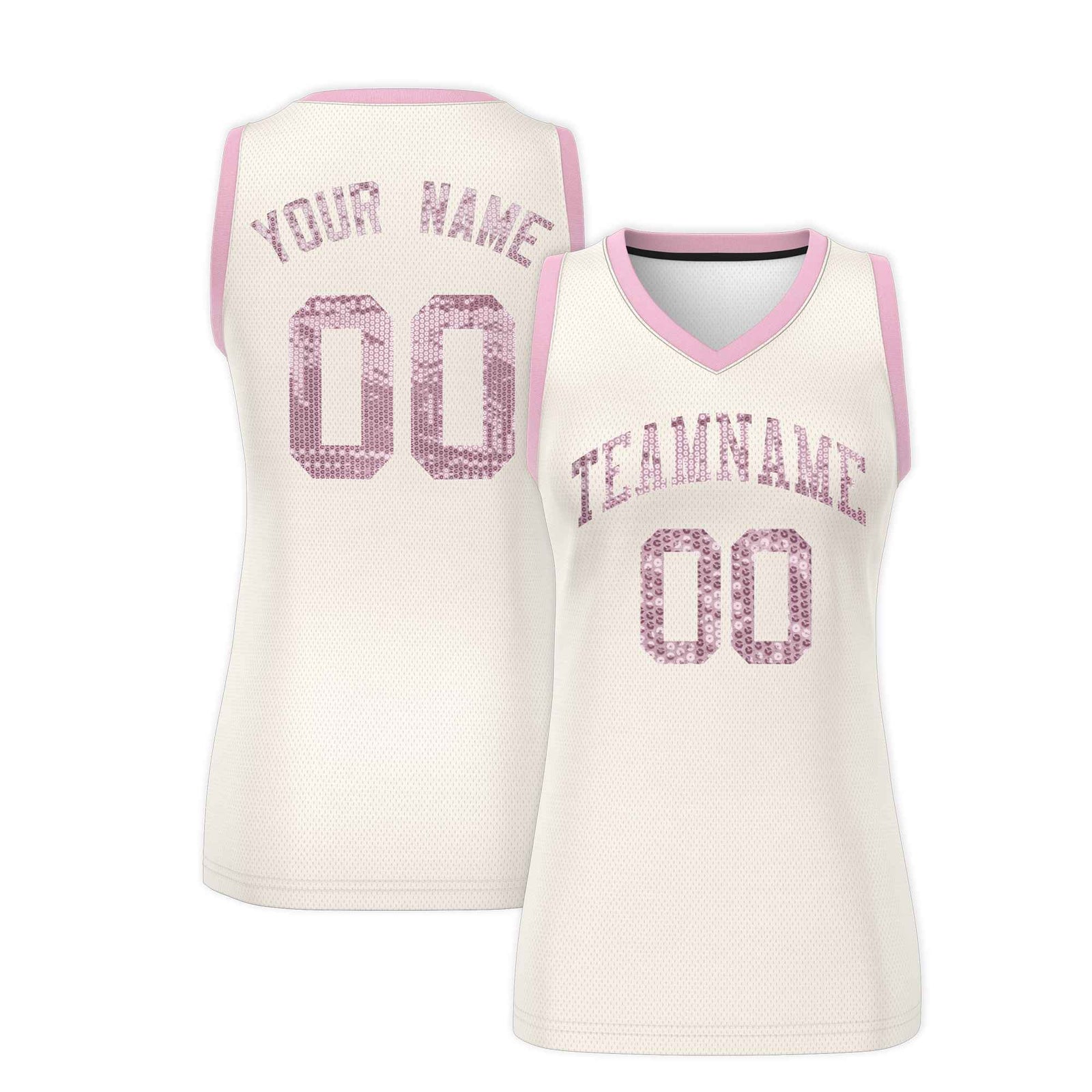 Custom Cream Light Pink Women Basketball Jersey Sequined Dress