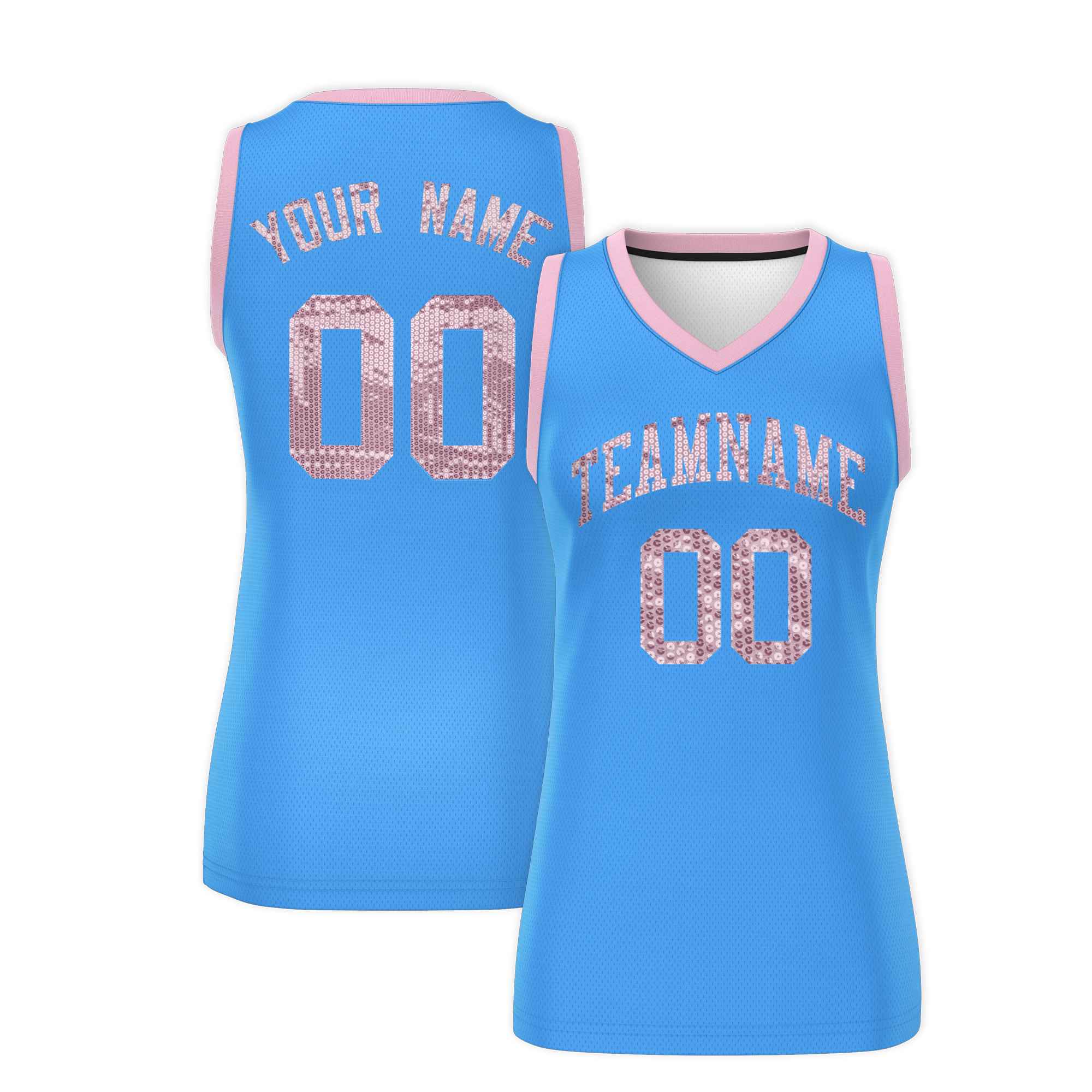 Custom Powder Blue Light Pink Women Basketball Jersey Sequined Dress