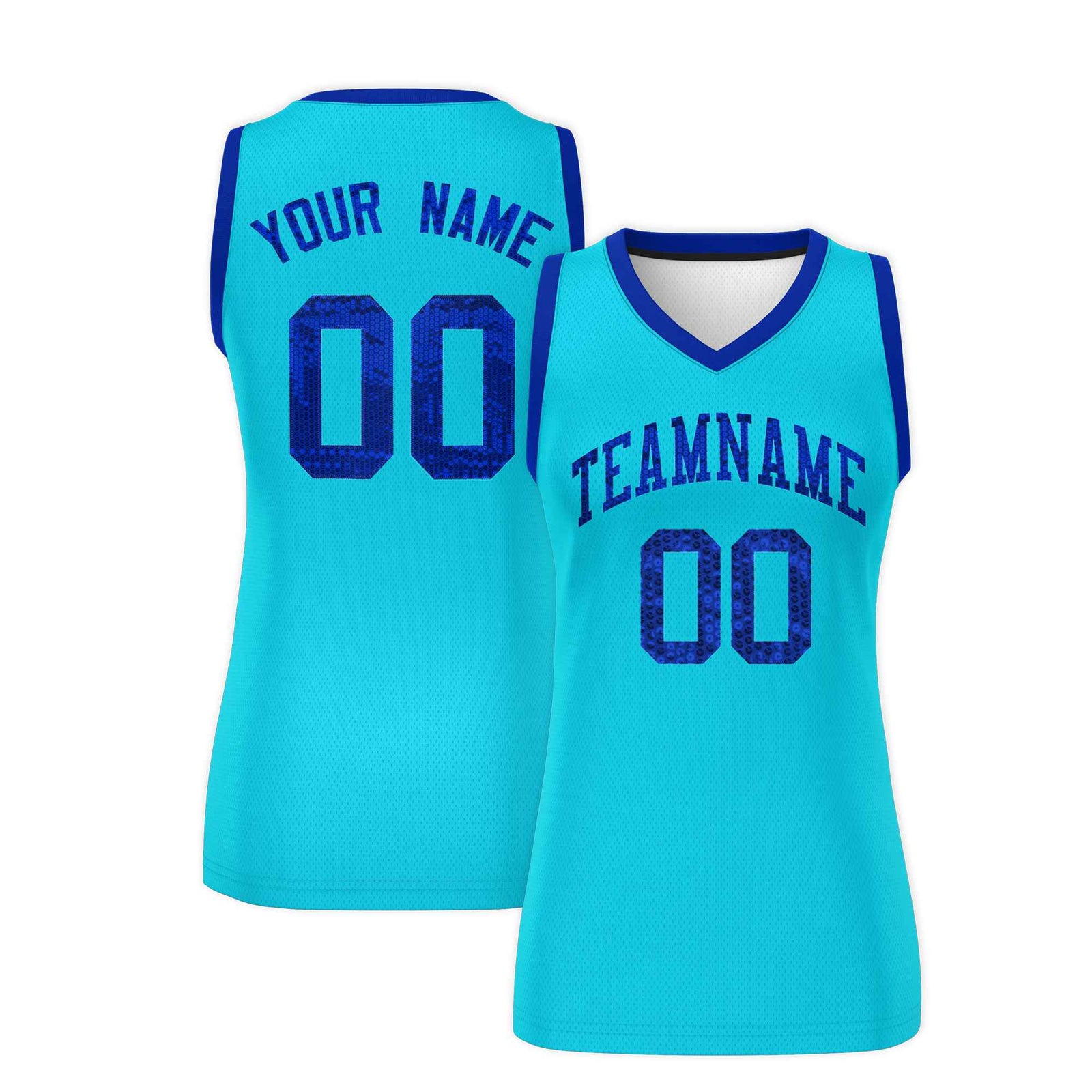 Custom Sky Blue Royal Women Basketball Jersey Sequined Dress