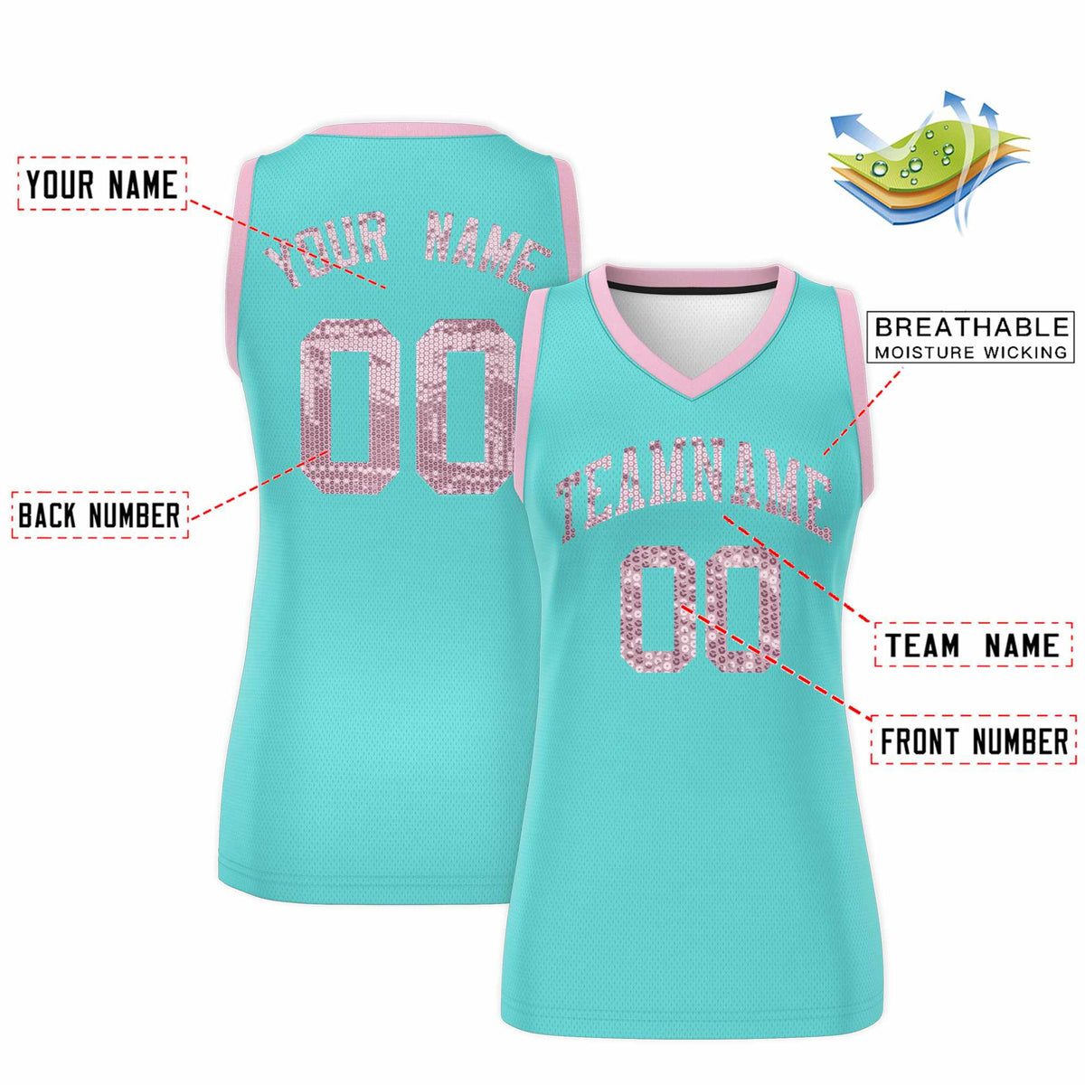 Custom Bright Green Light Pink Women Basketball Jersey Sequined Dress