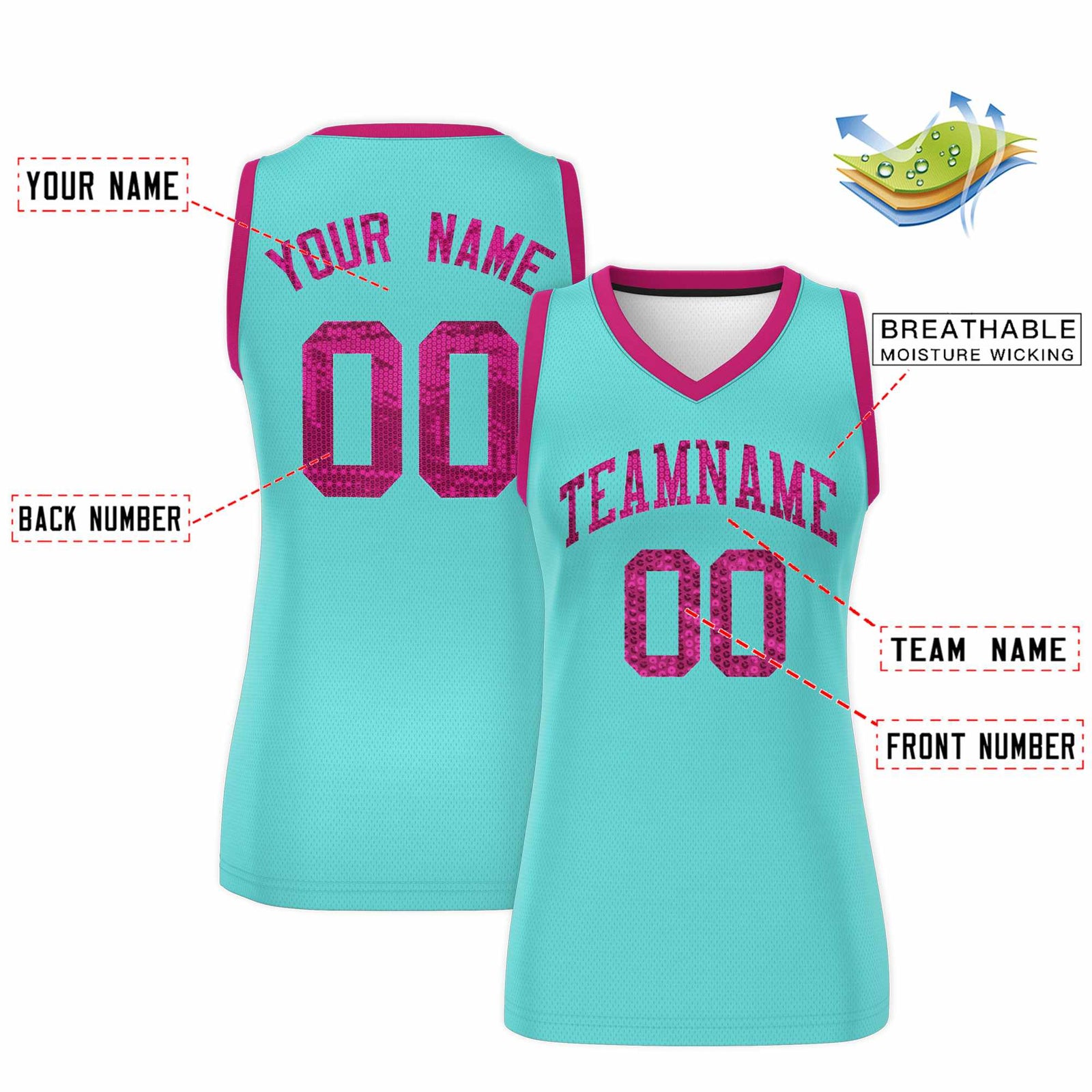 Custom Bright Green Pink Women Basketball Jersey Sequined Dress