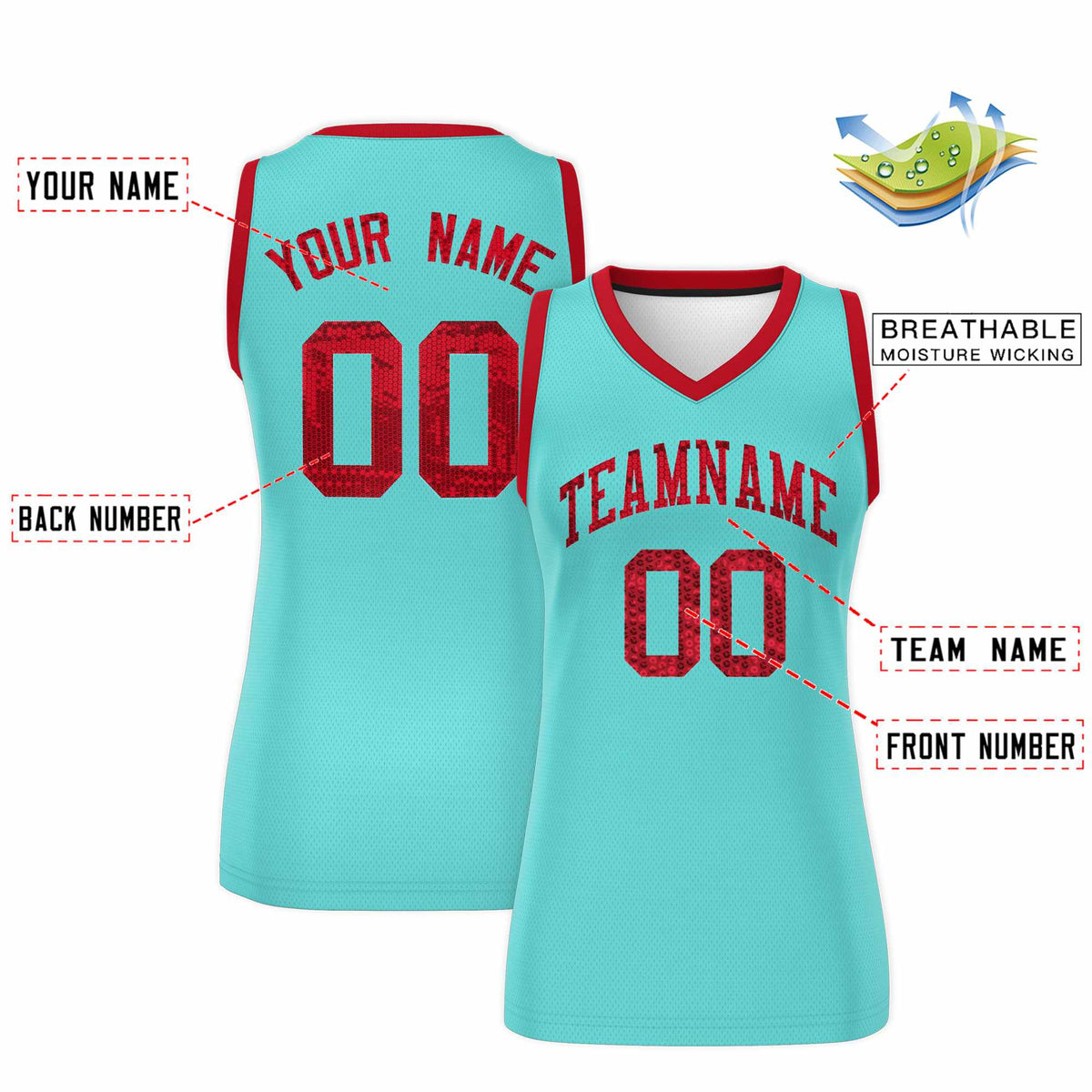 Custom Bright Green Red Women Basketball Jersey Sequined Dress