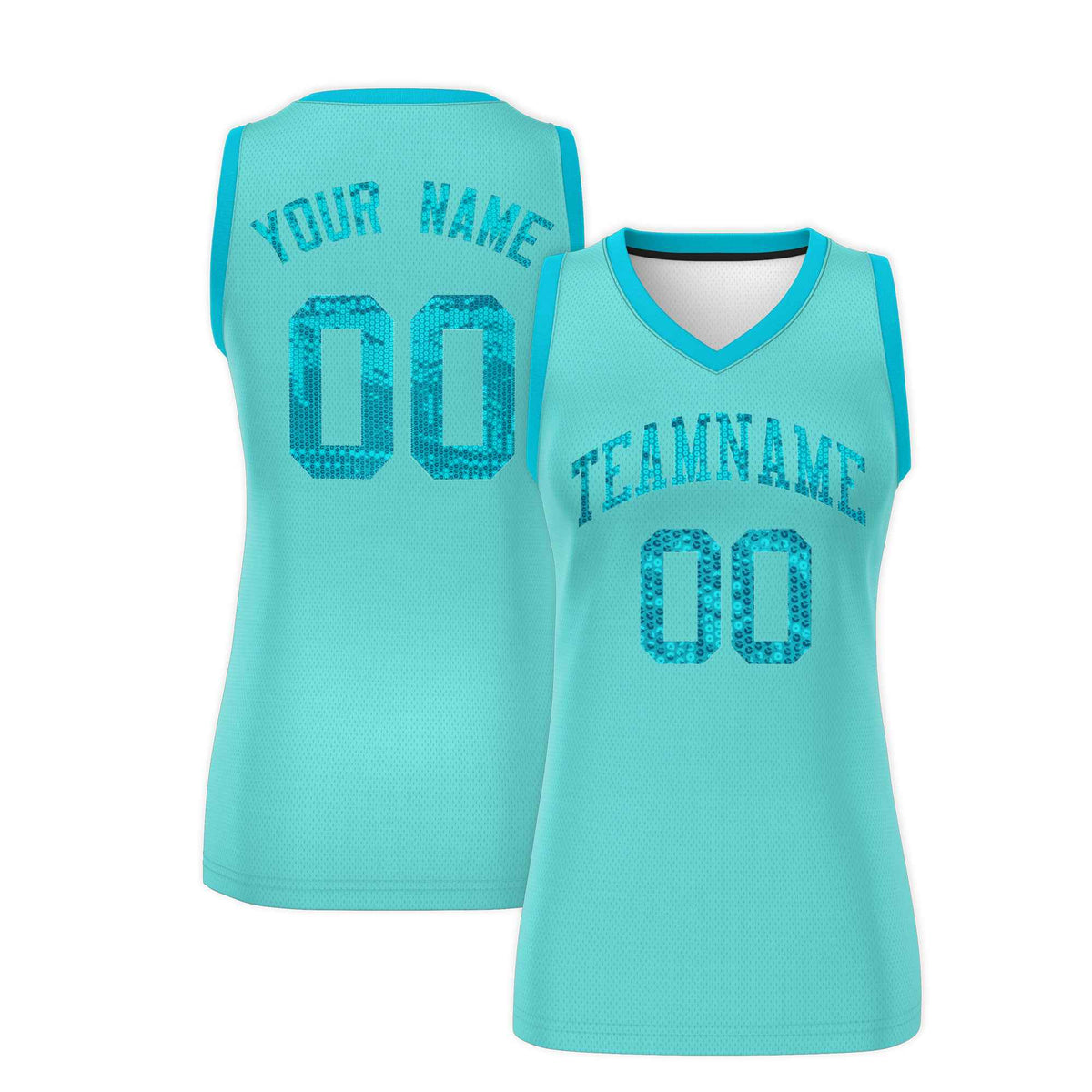 Custom Bright Green Sky Blue Women Basketball Jersey Sequined Dress