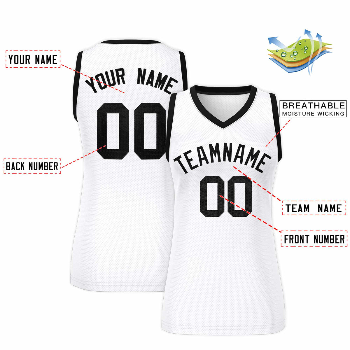 Custom White Black Women Basketball Jersey Sequined Dress