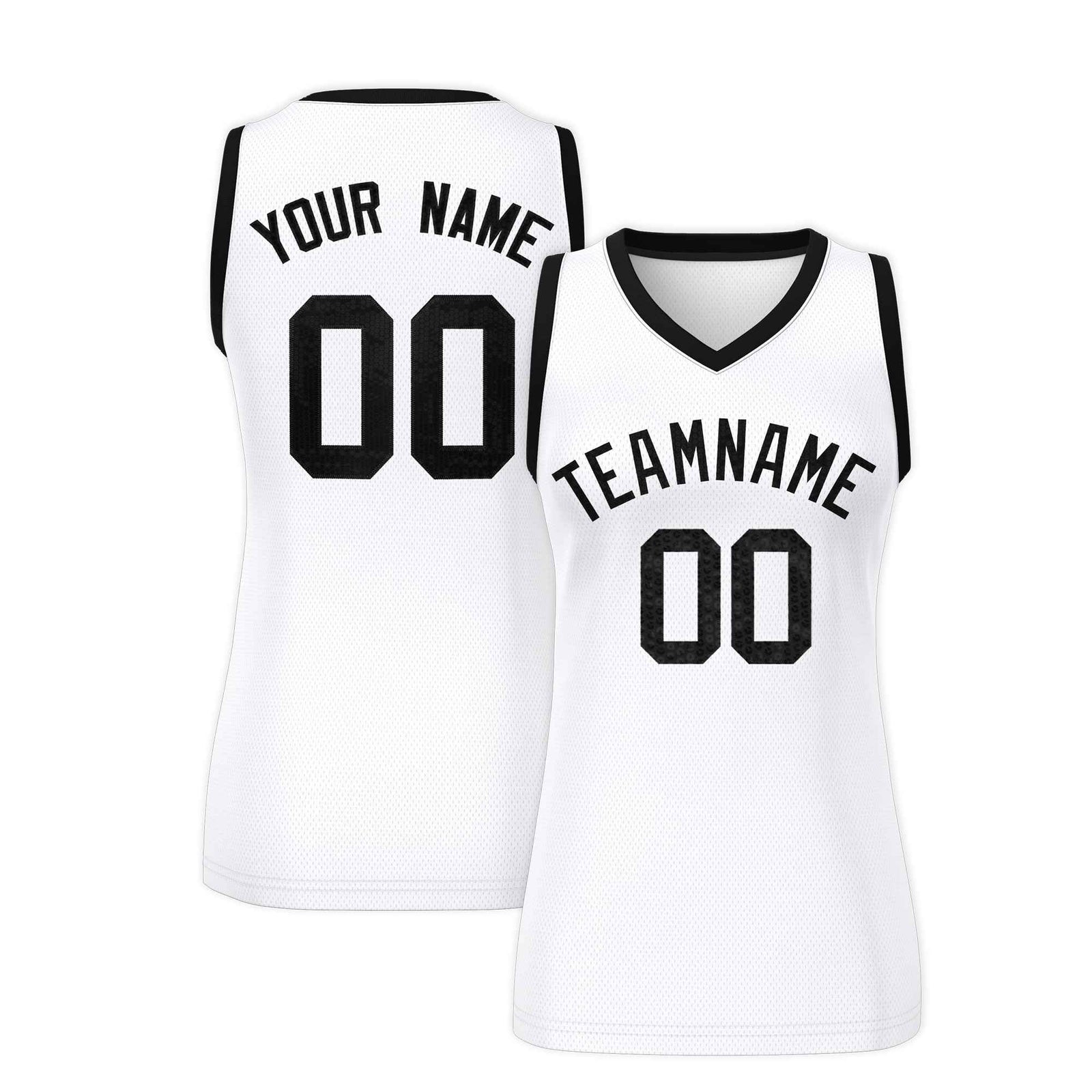 Custom White Black Women Basketball Jersey Sequined Dress
