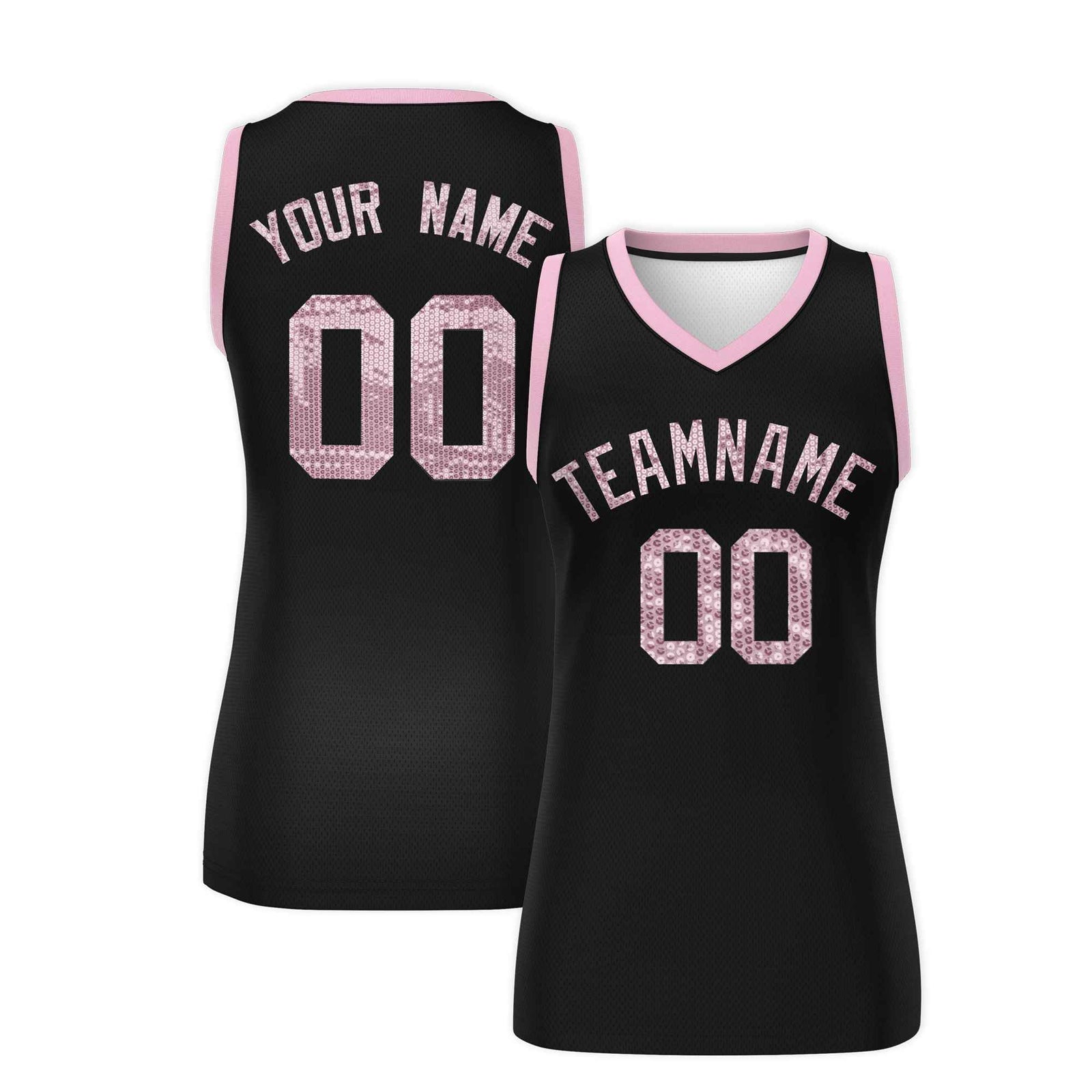 Custom Black Light Pink Women Basketball Jersey Sequined Dress