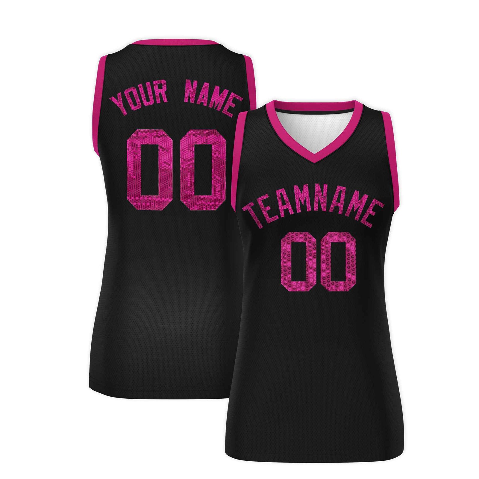 Custom Black Pink Women Basketball Jersey Sequined Dress