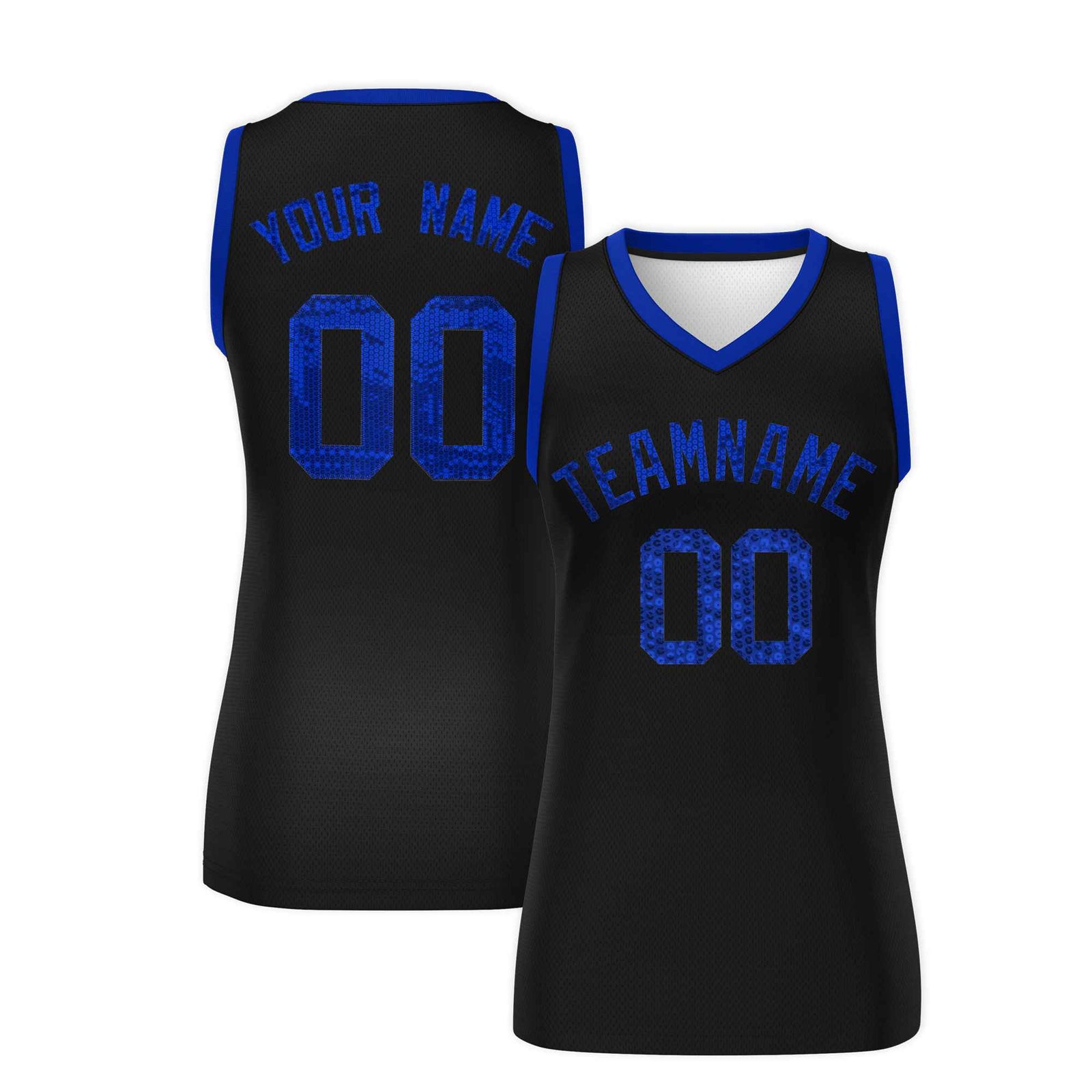 Custom Black Royal Women Basketball Jersey Sequined Dress