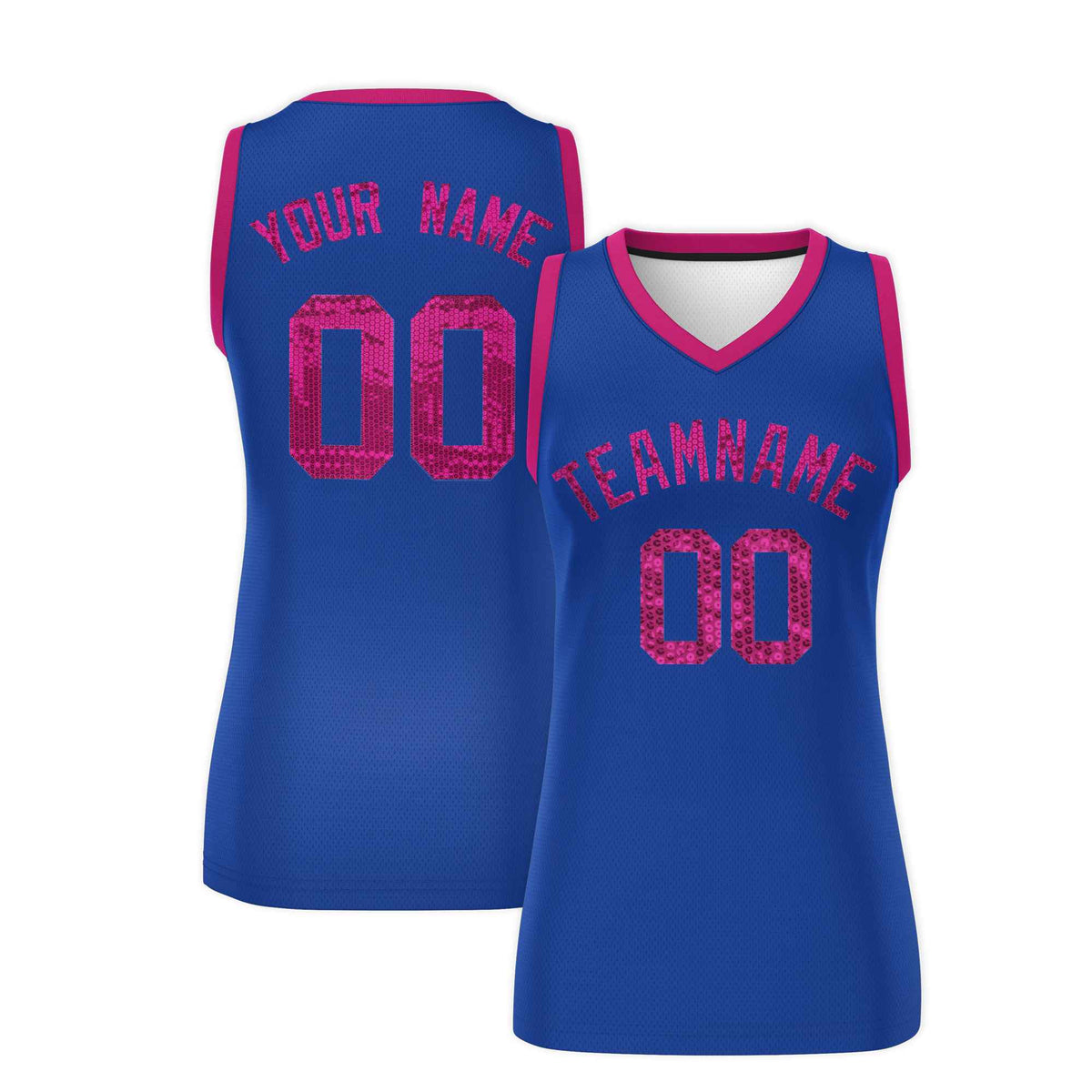 Custom Royal Pink Women Basketball Jersey Sequined Dress