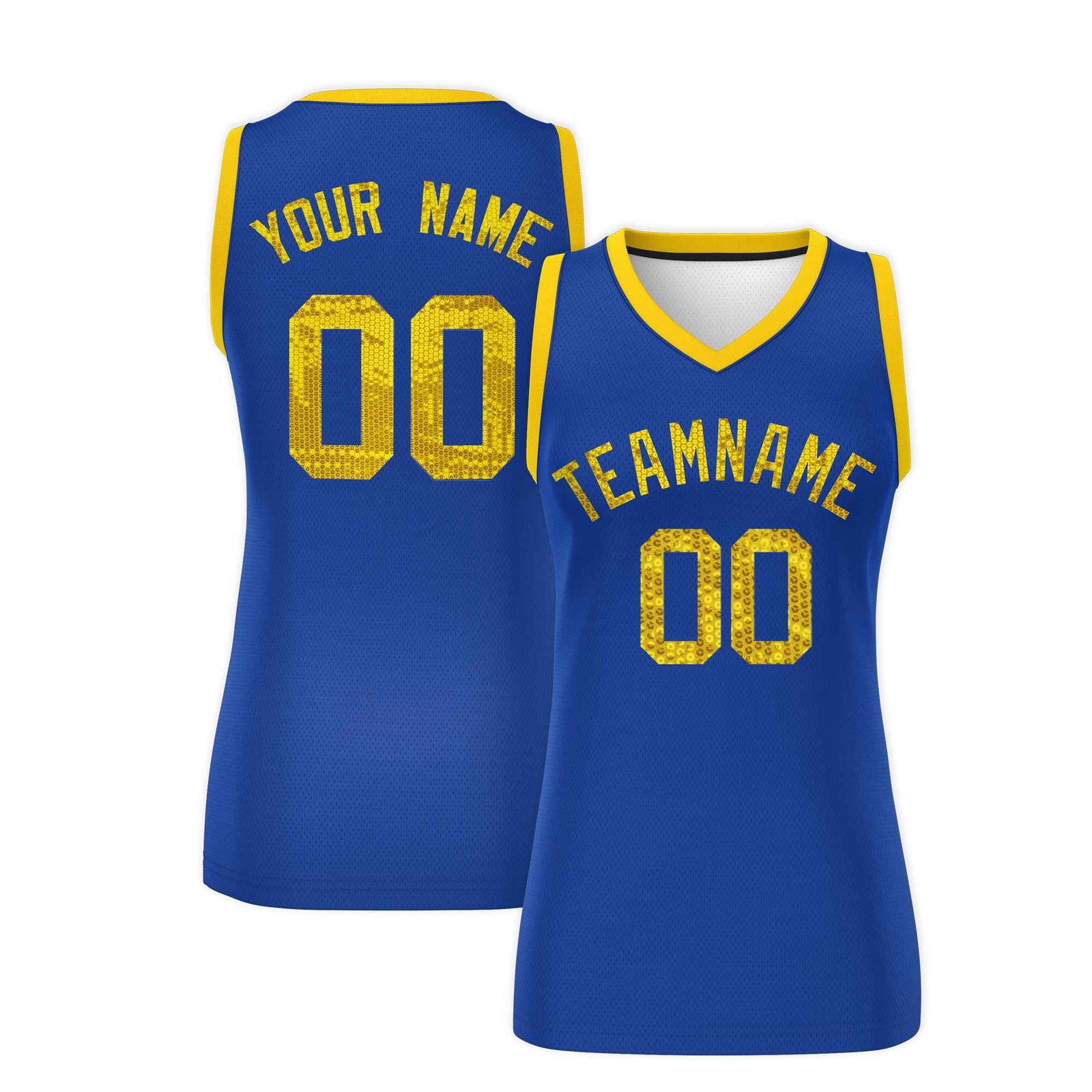 Custom Royal Gold Women Basketball Jersey Sequined Dress