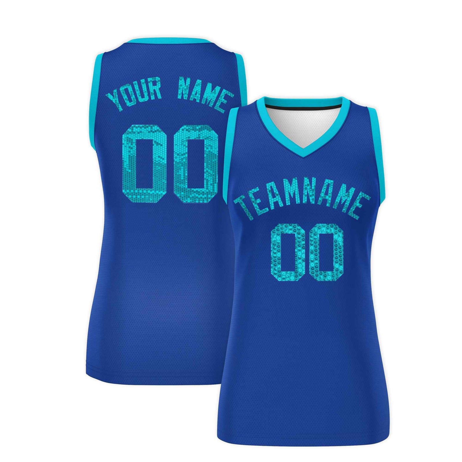 Custom Royal Sky Blue Women Basketball Jersey Sequined Dress